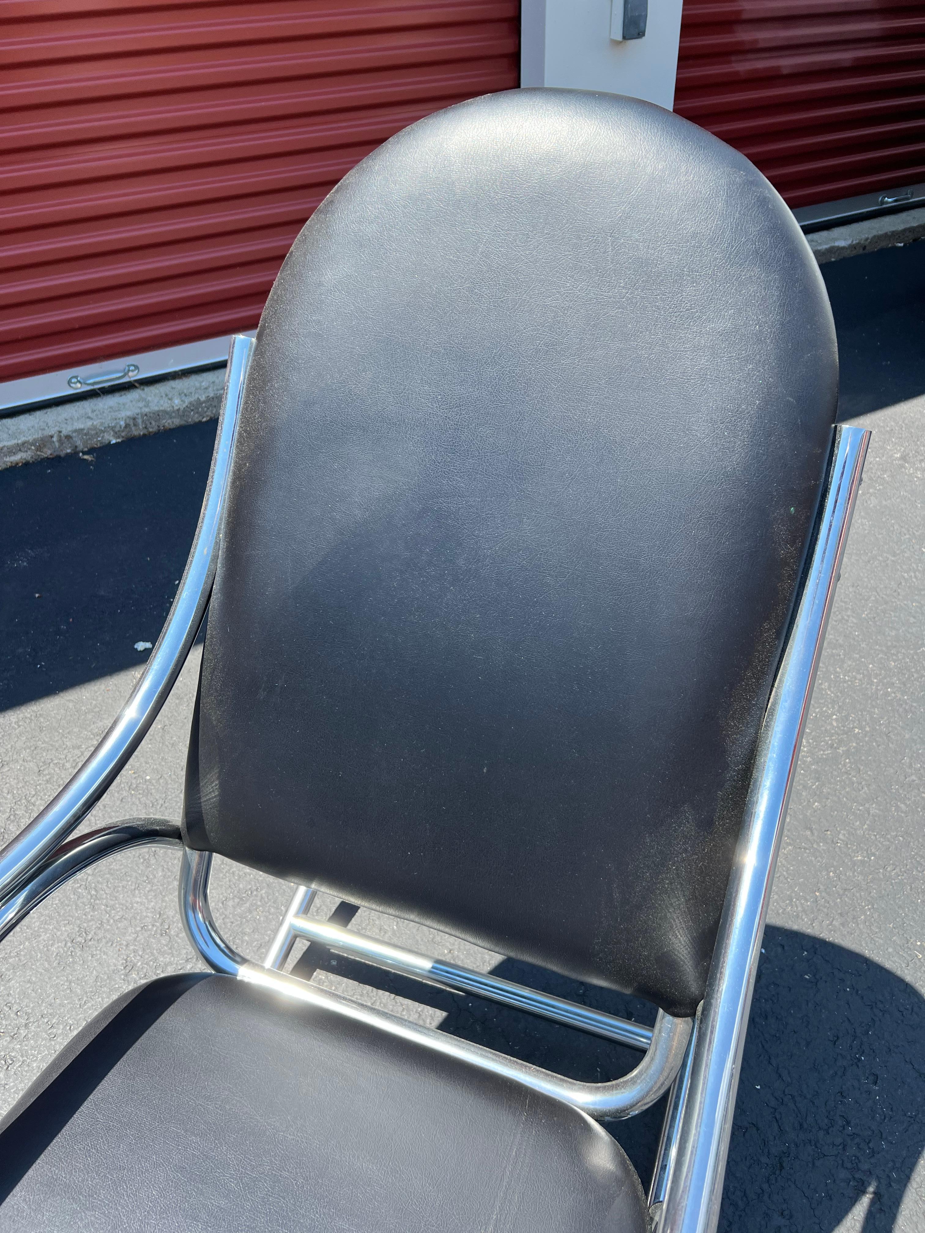 Thonet Style Chrome Rocking Chair W/ Black Naugahyde Upholstery 6