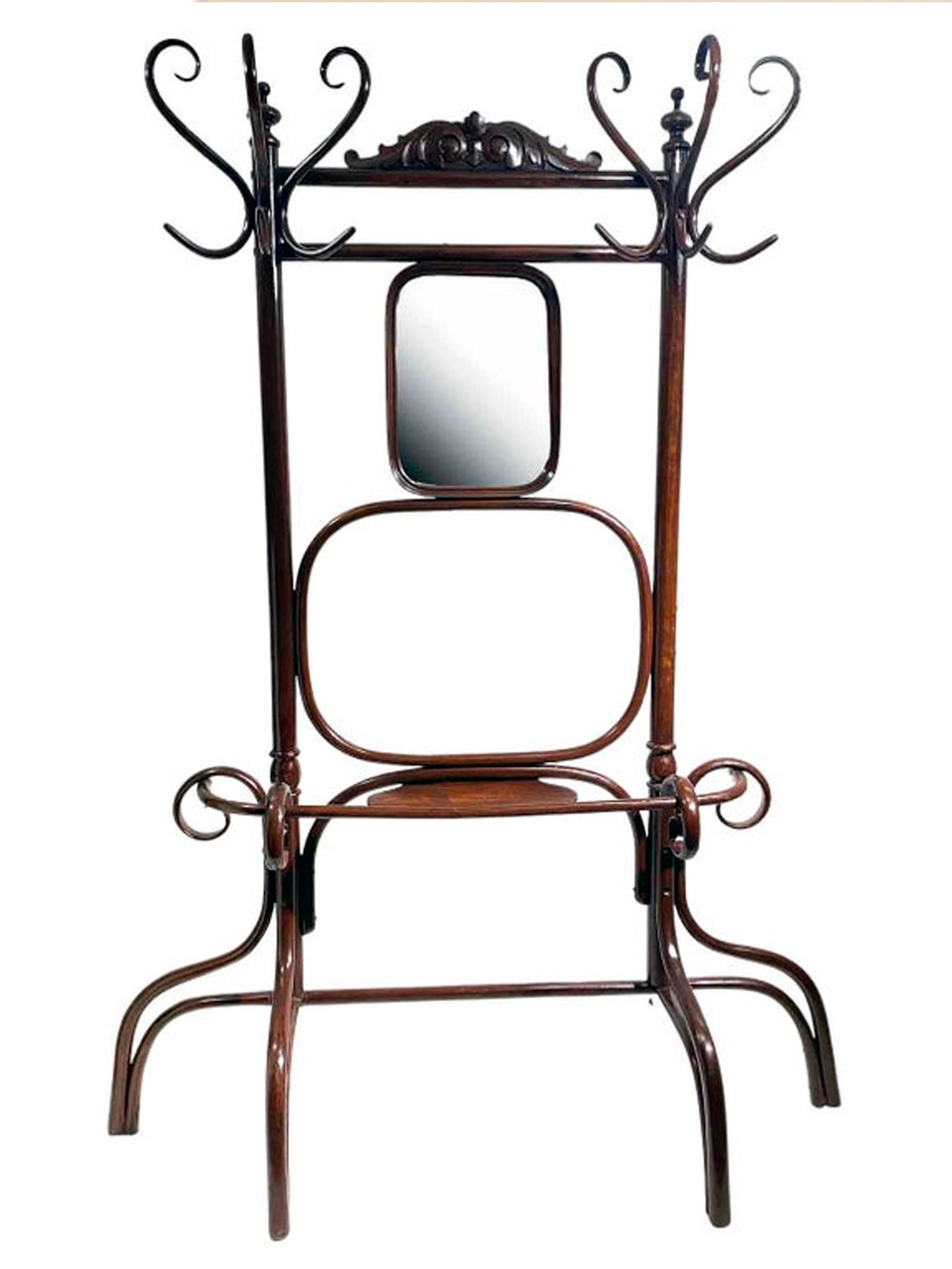 Francese Appendiabiti da ingresso in stile Thonet con specchio in vendita