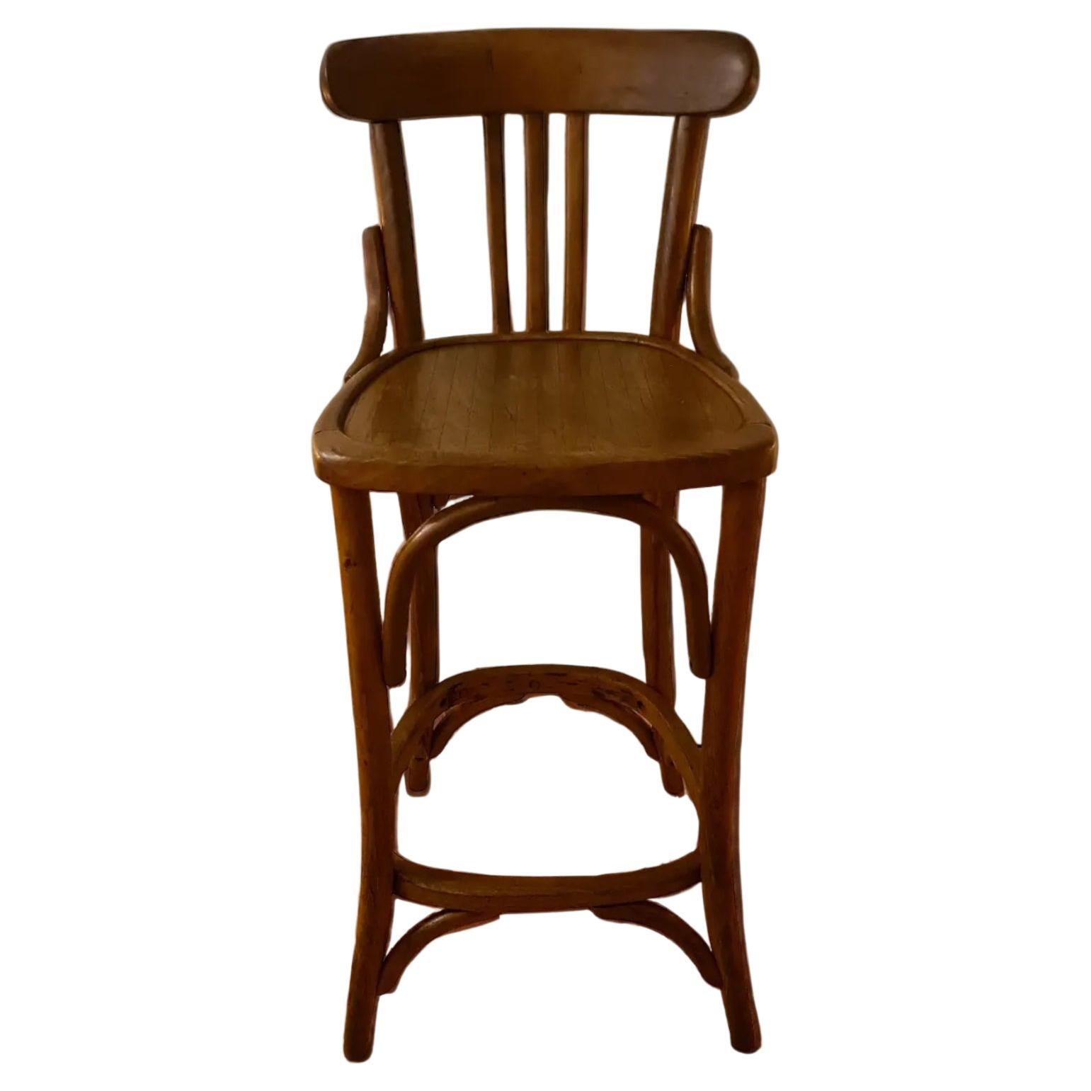Thonet Style High Stool in Curved Wood, 20th Century