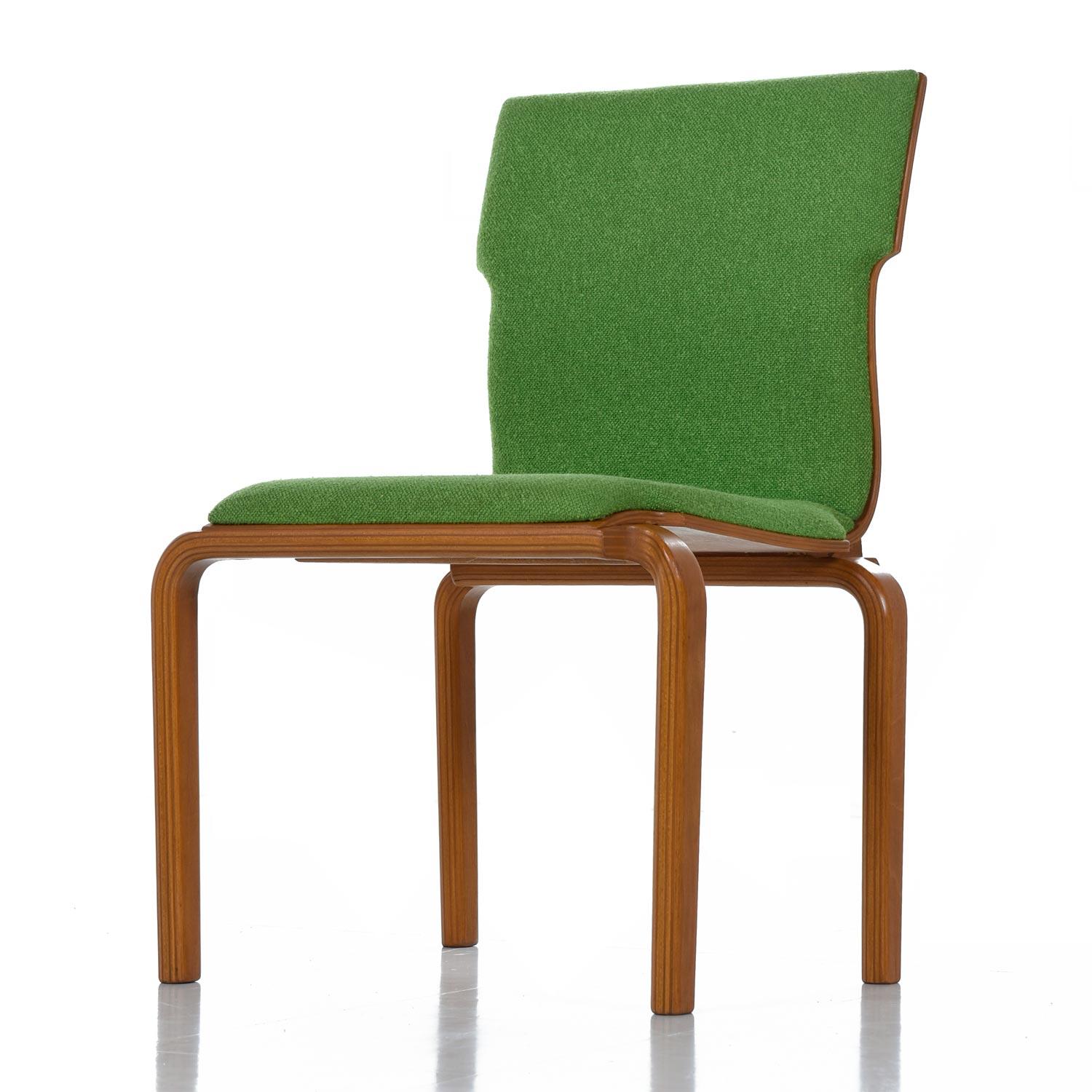 Unknown Thonet Style Mid-Century Modern Maple Bent Ply Green Wool Tweed Dining Chair Set