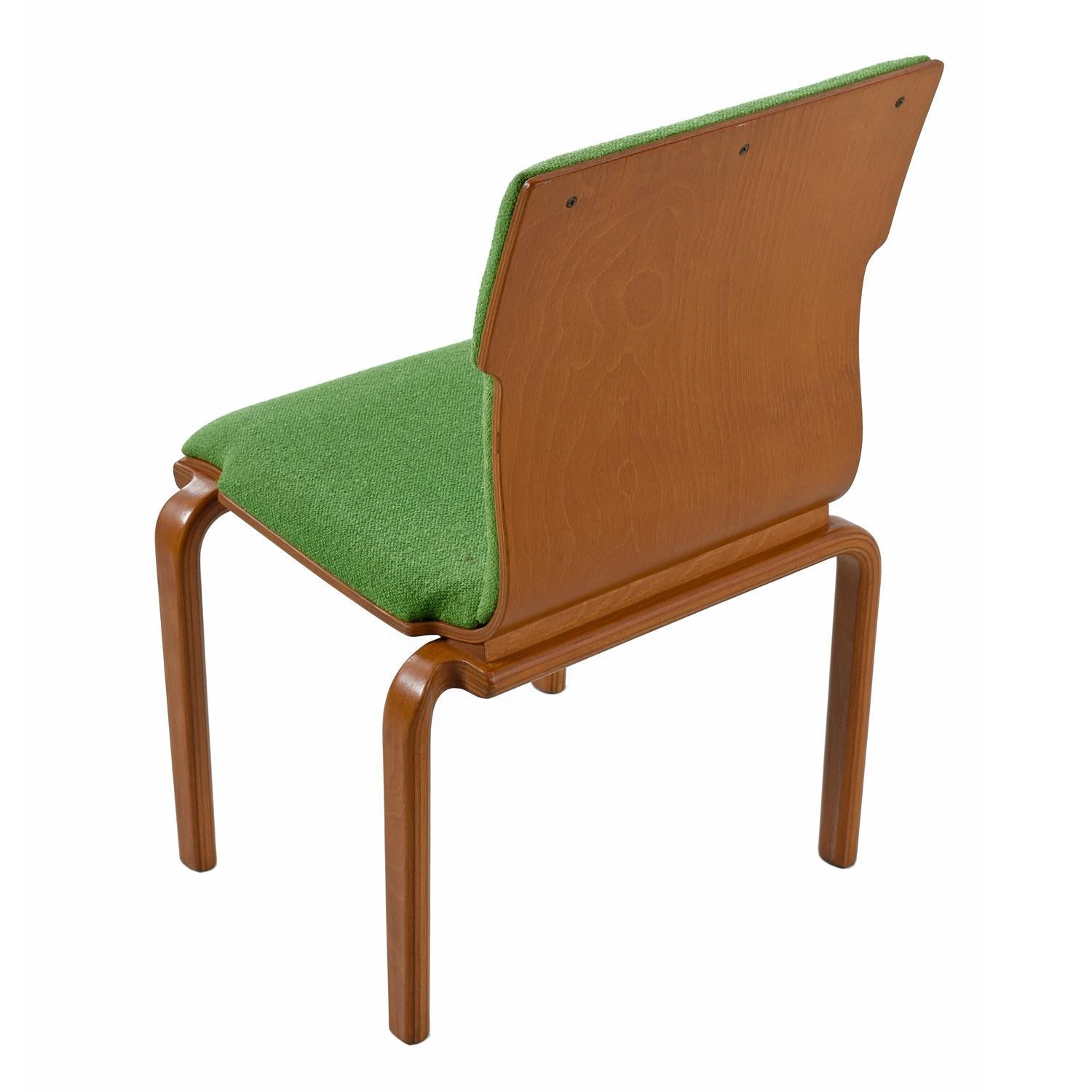 Thonet Style Mid-Century Modern Maple Bent Ply Green Wool Tweed Dining Chair Set In Good Condition In Chattanooga, TN