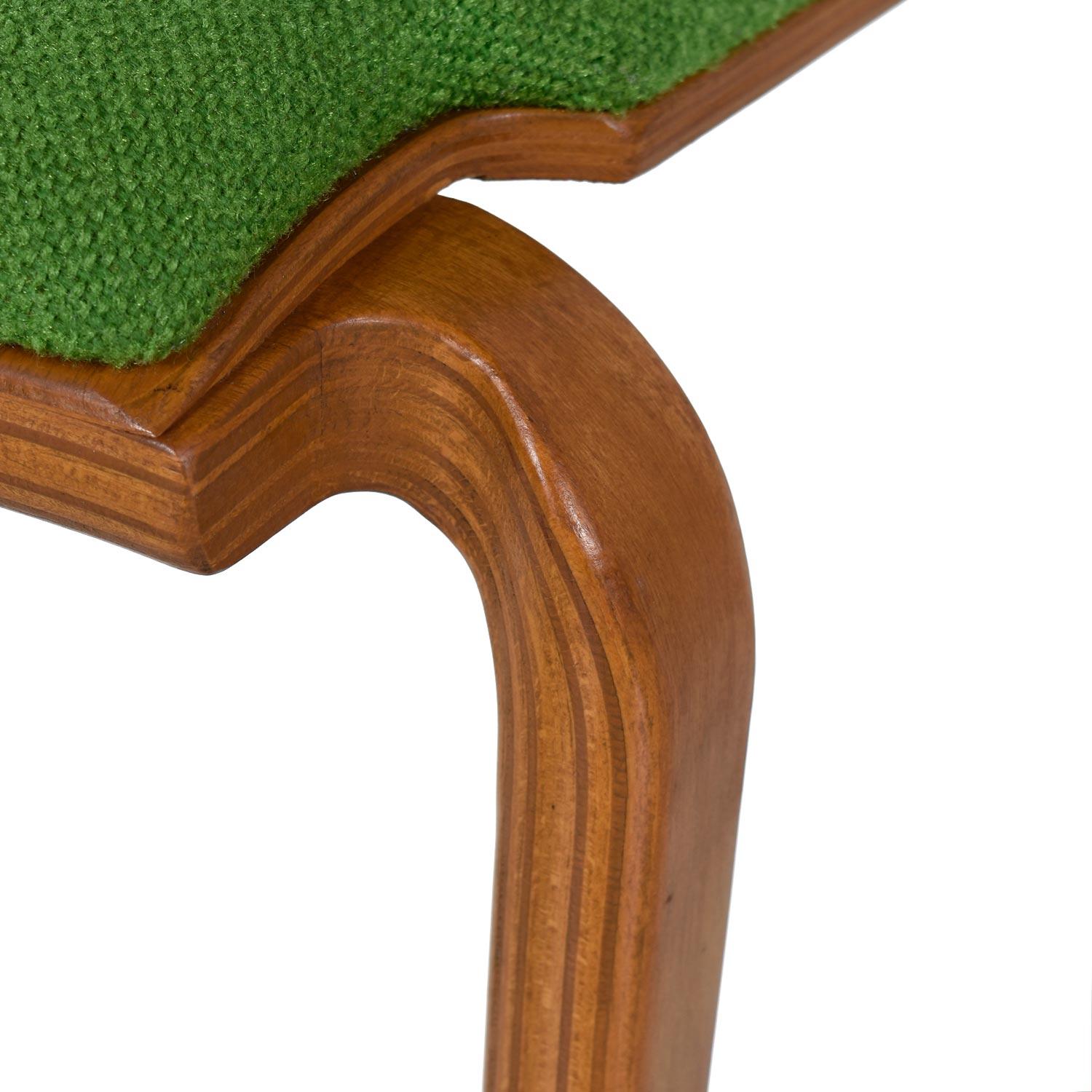 Thonet Style Mid-Century Modern Maple Bent Ply Green Wool Tweed Dining Chair Set 3
