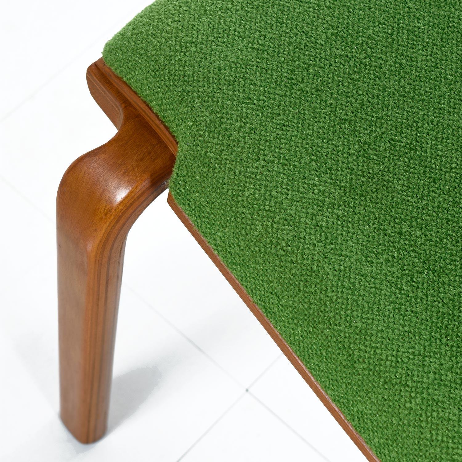 Thonet Style Mid-Century Modern Maple Bent Ply Green Wool Tweed Dining Chair Set 4