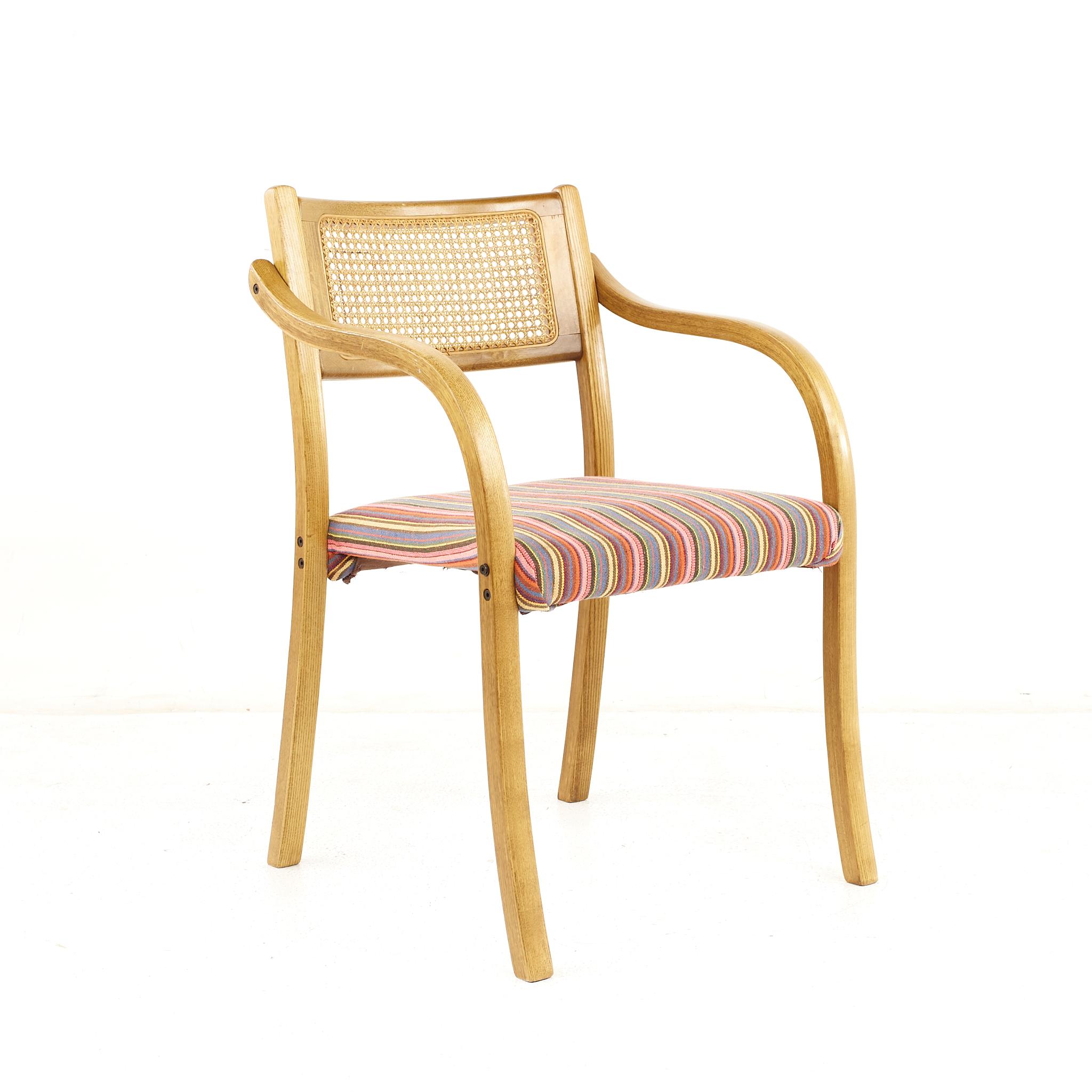 Mid-Century Modern Thonet Style Mid Century Rattan and Bentwood Arm Chairs, Set of 4 For Sale