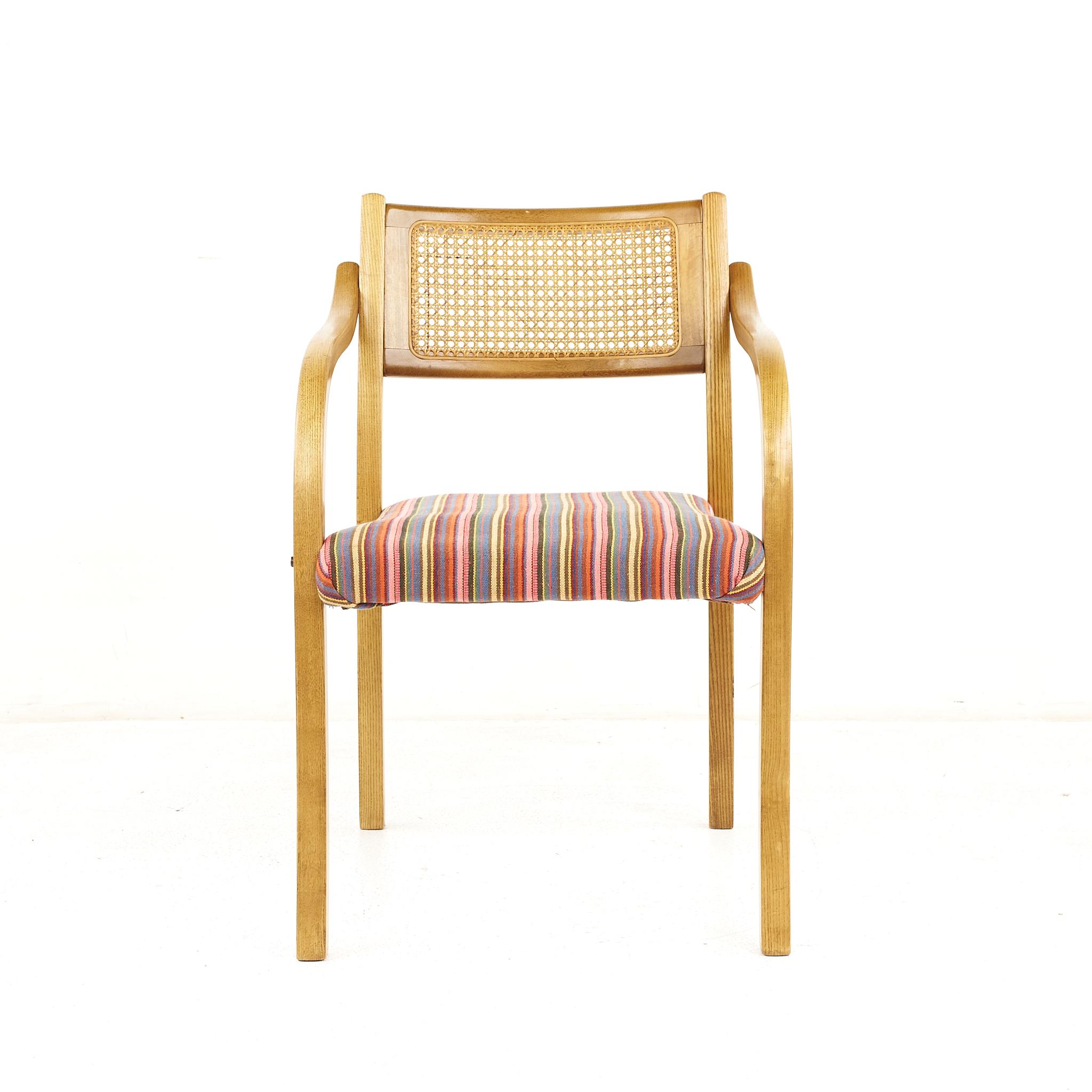 American Thonet Style Mid Century Rattan and Bentwood Arm Chairs, Set of 4 For Sale