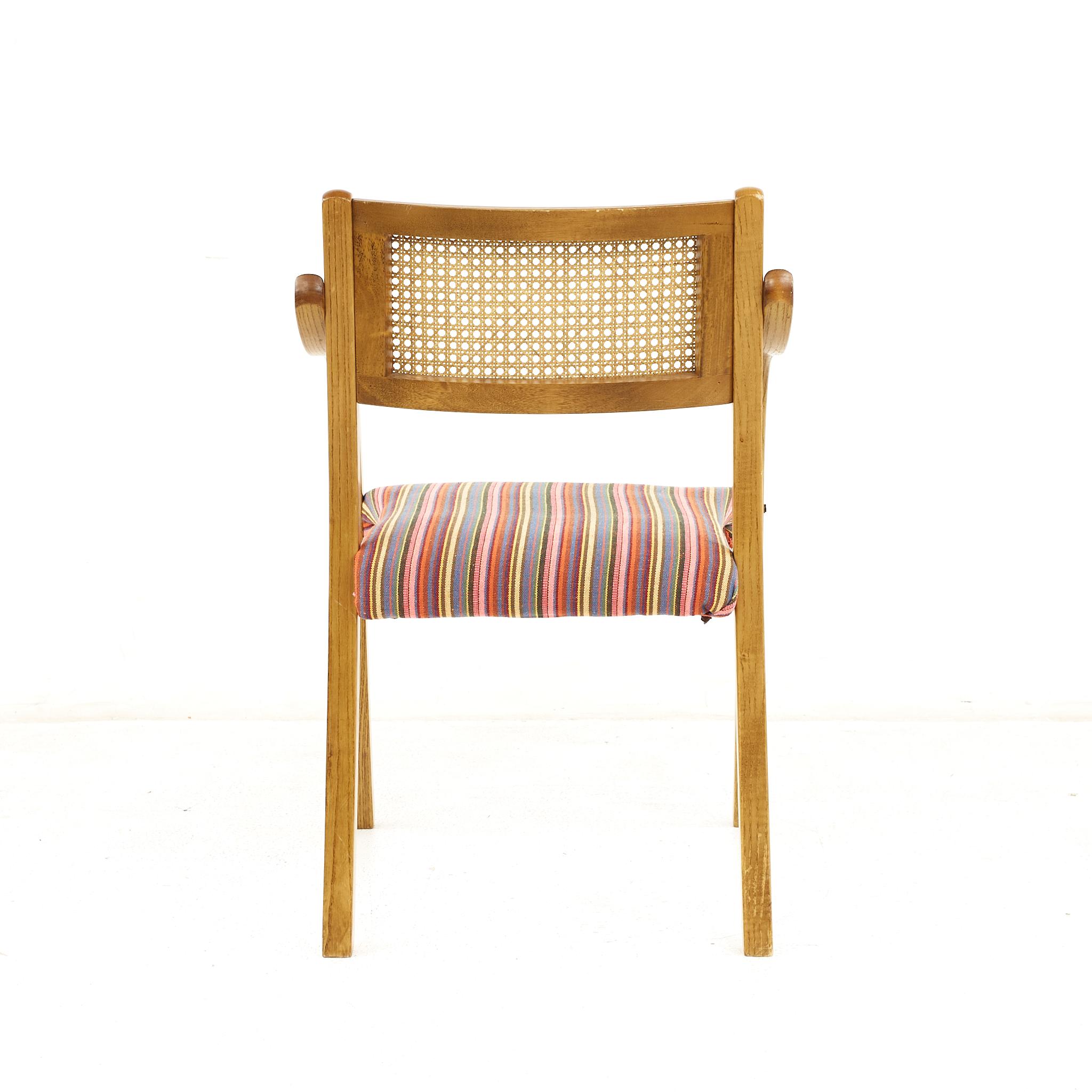 Upholstery Thonet Style Mid Century Rattan and Bentwood Arm Chairs, Set of 4 For Sale