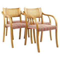 Thonet Style Mid Century Rattan and Bentwood Arm Chairs, Set of 4