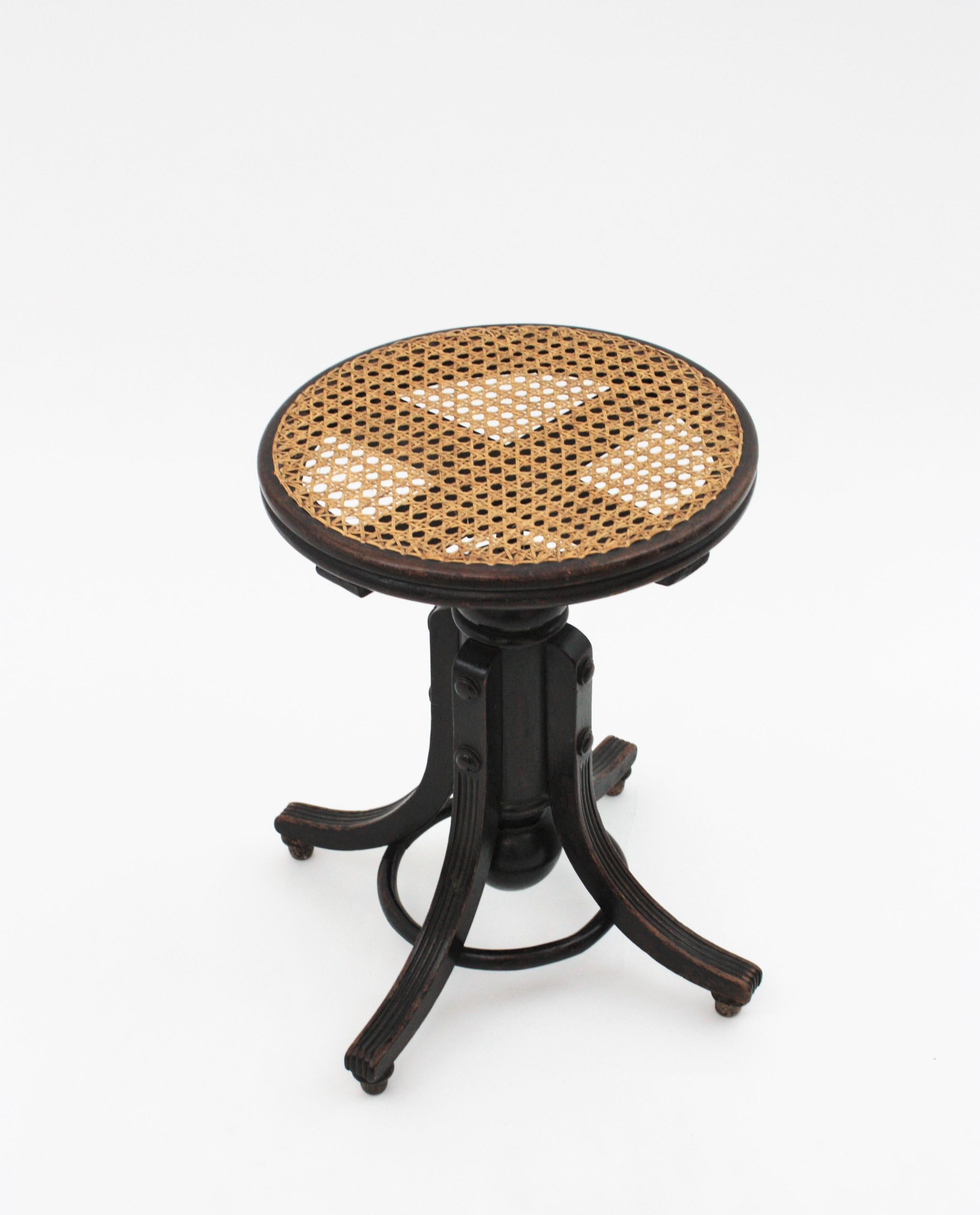 Thonet Style Revolving Stool with Cane Seat 4