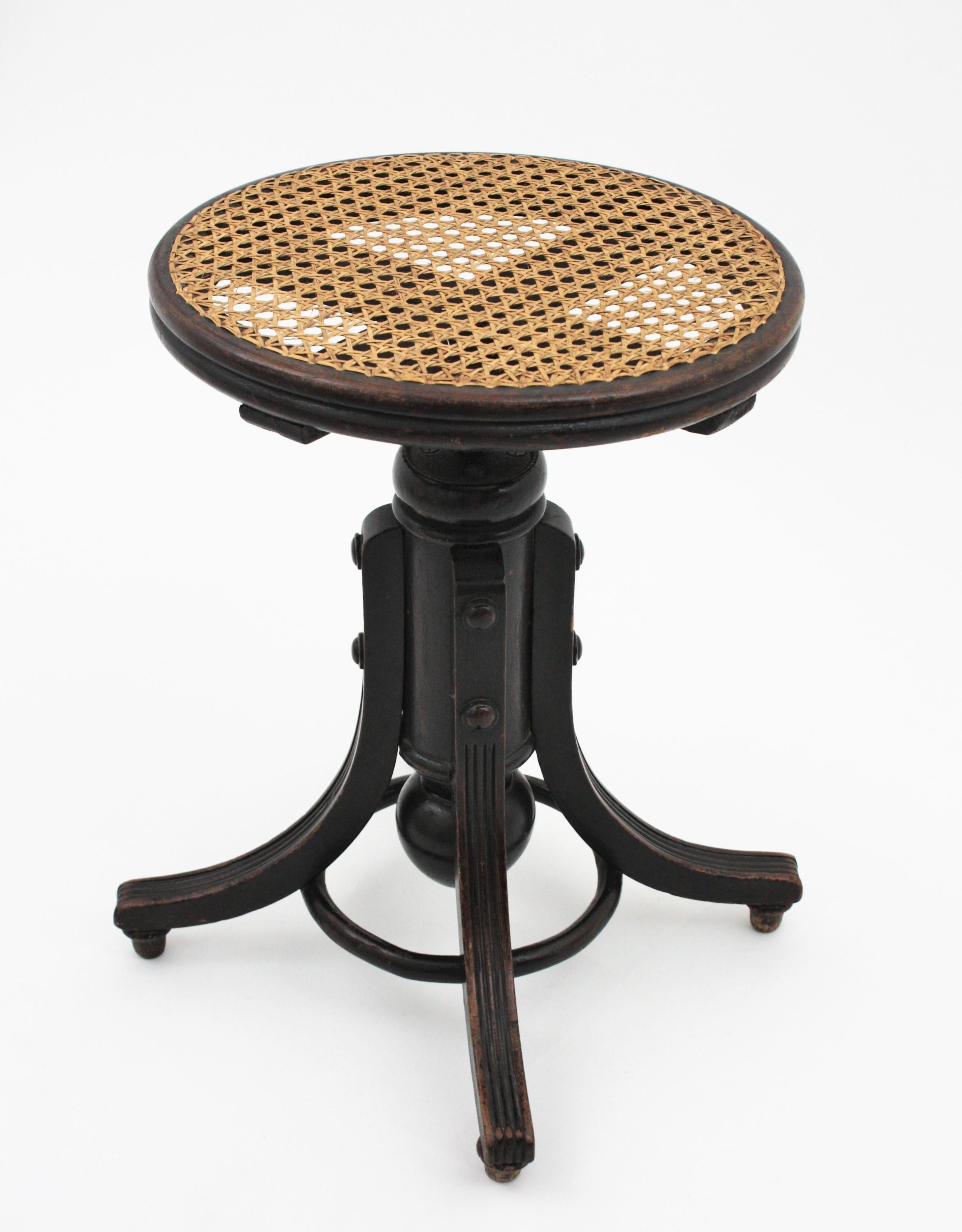 Thonet Style Revolving Stool with Cane Seat 5