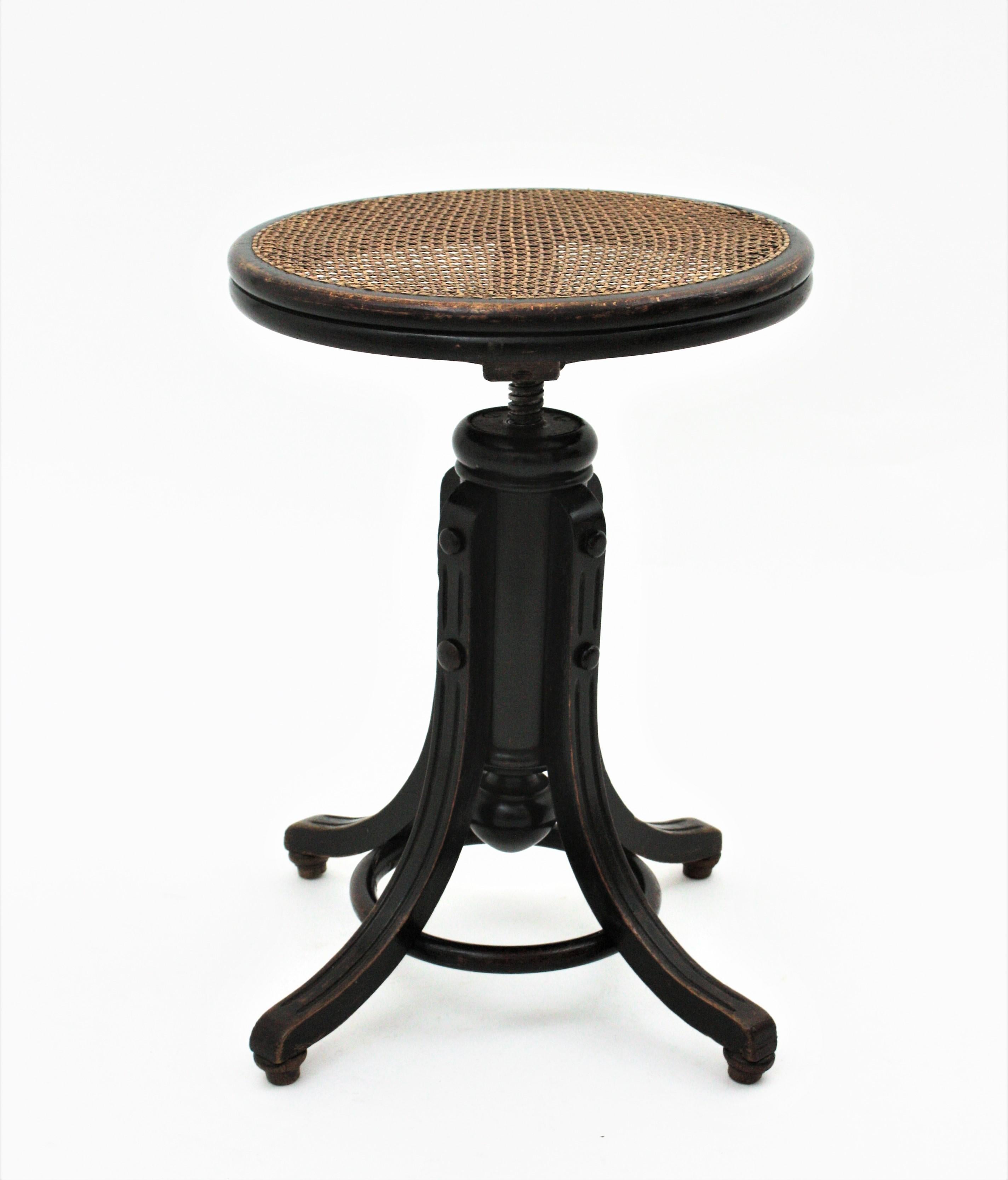 Thonet Style Revolving Stool with Cane Seat For Sale 4