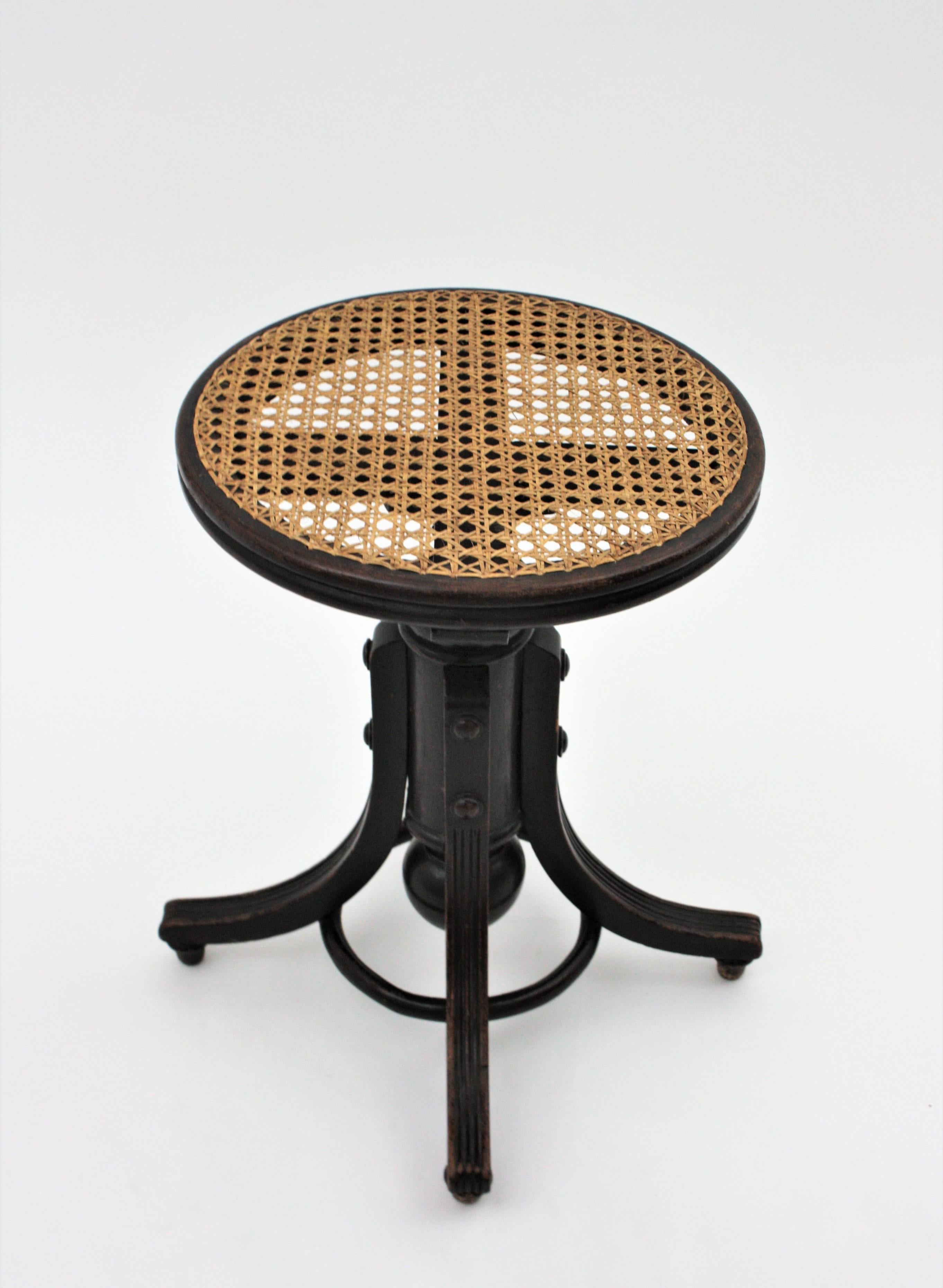 Thonet Style Revolving Stool with Cane Seat 6