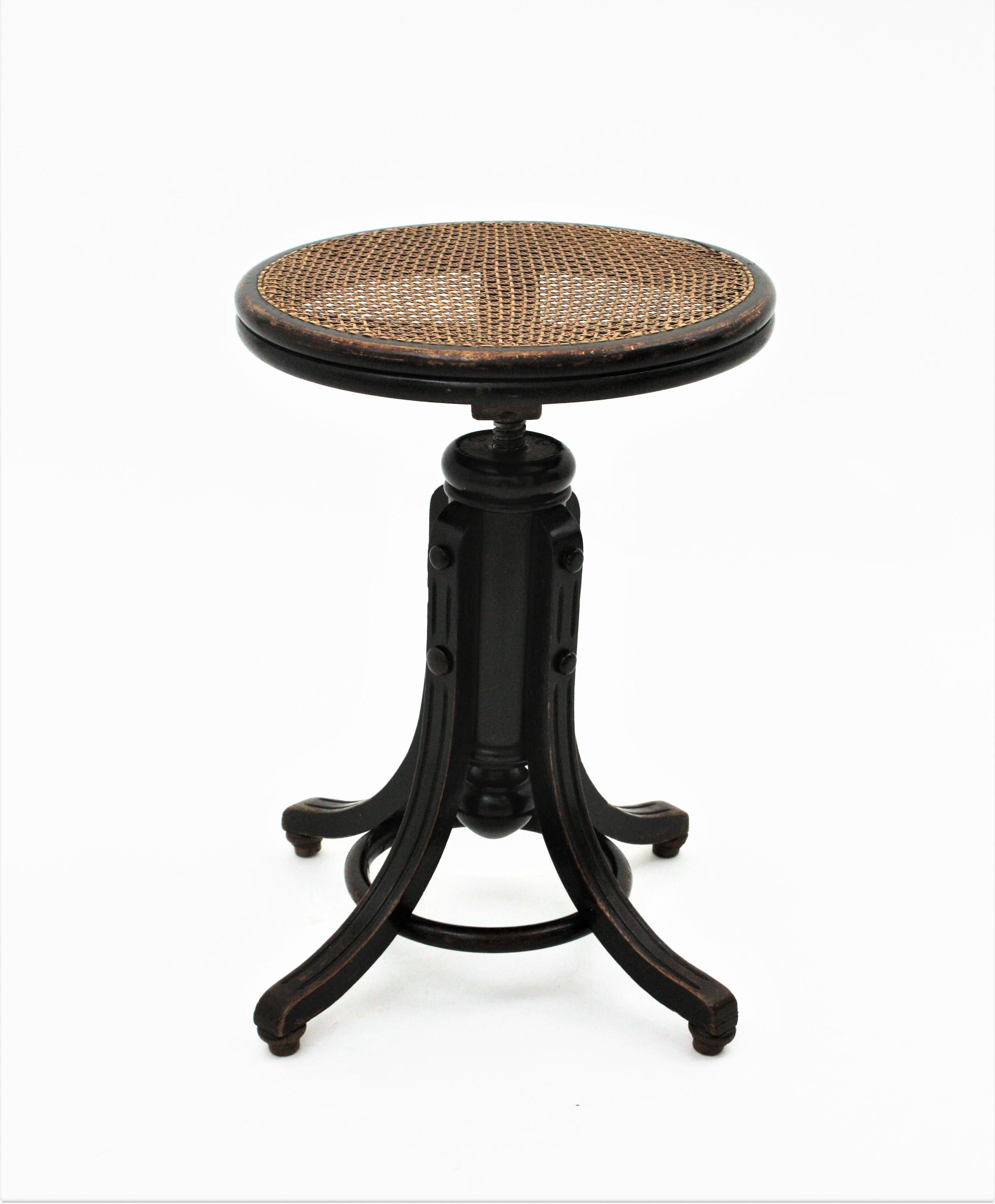 Thonet Style Revolving Stool with Cane Seat For Sale 6