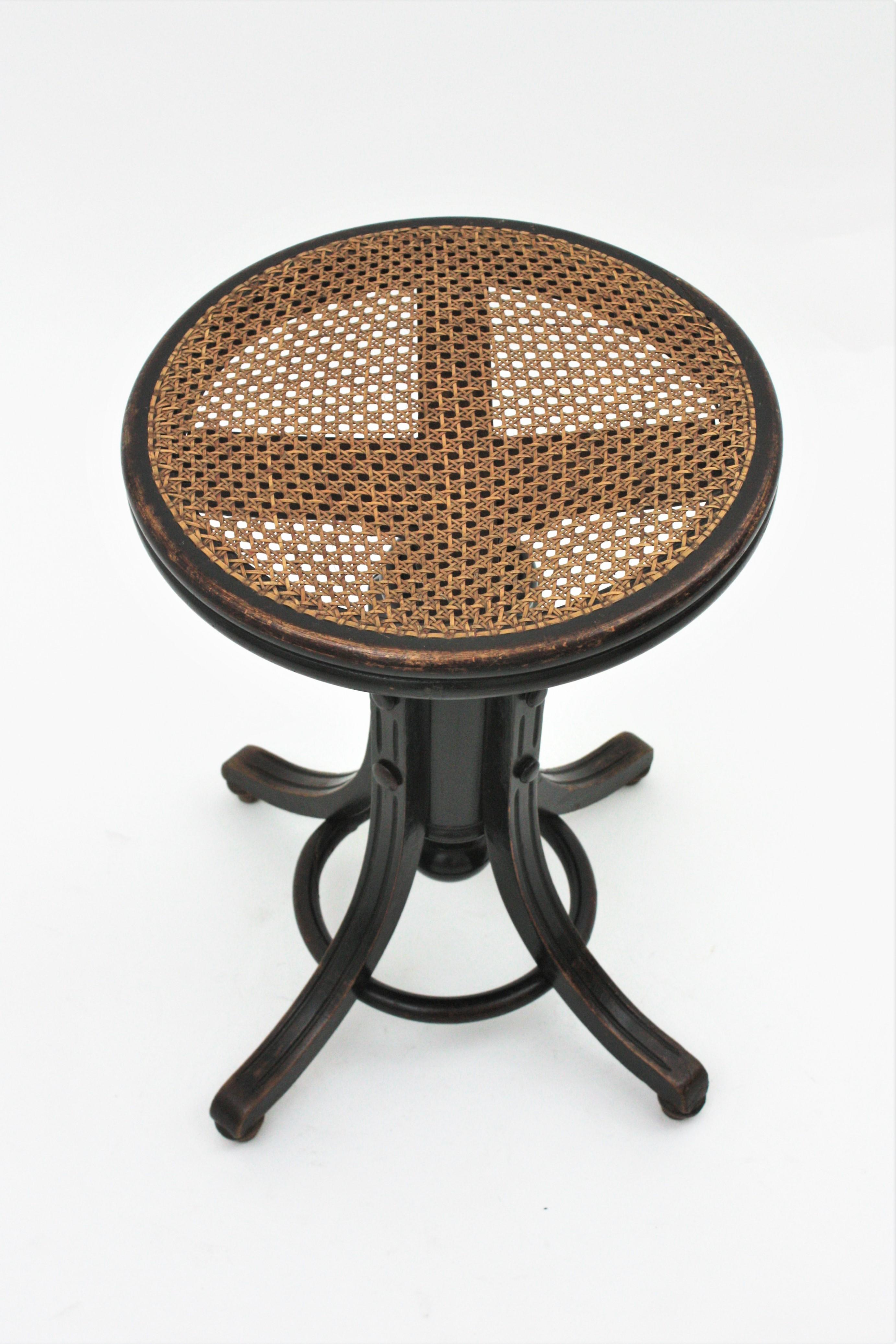 Thonet Style Revolving Stool with Cane Seat For Sale 9