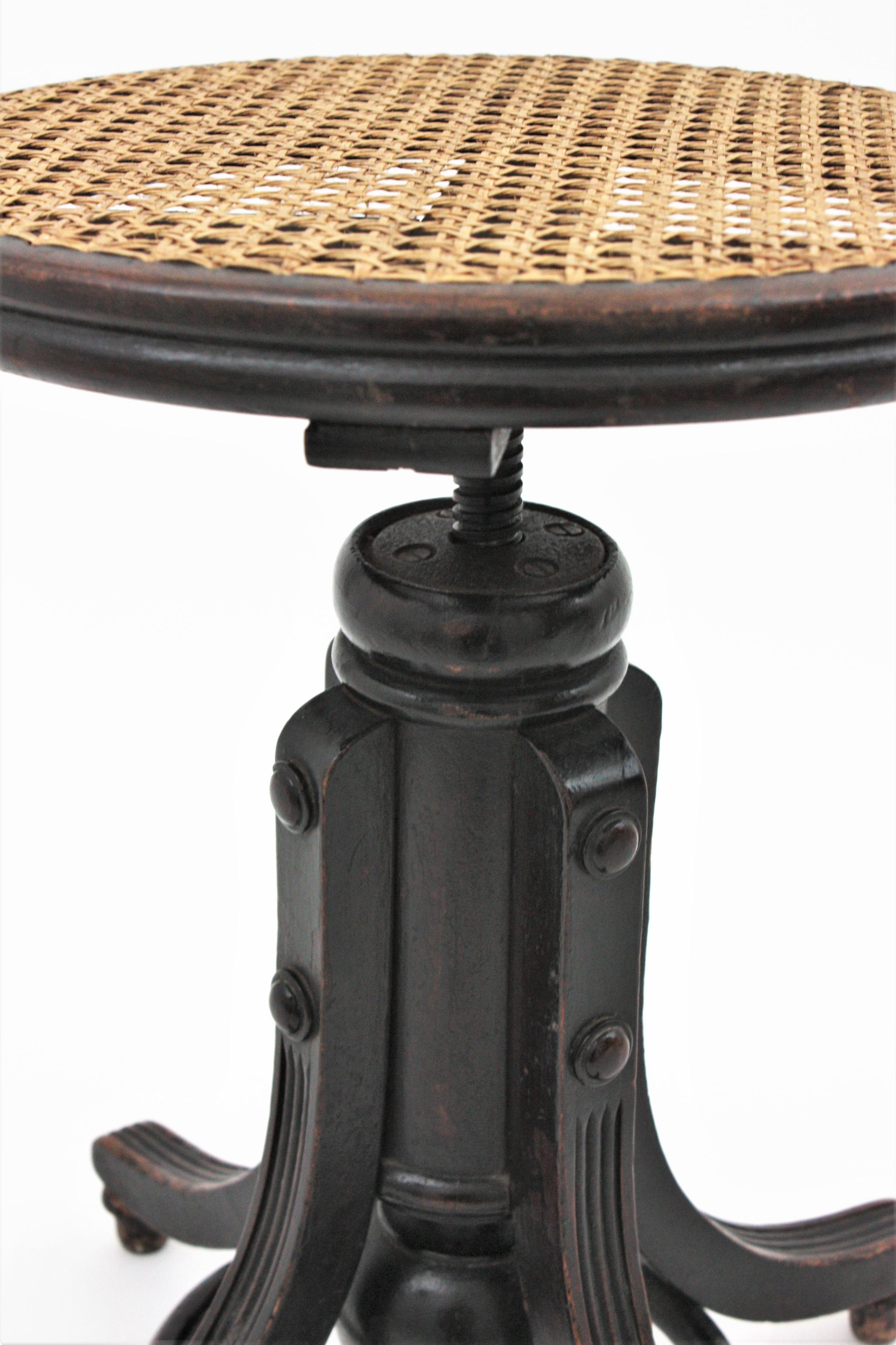 Austrian Thonet Style Revolving Stool with Cane Seat