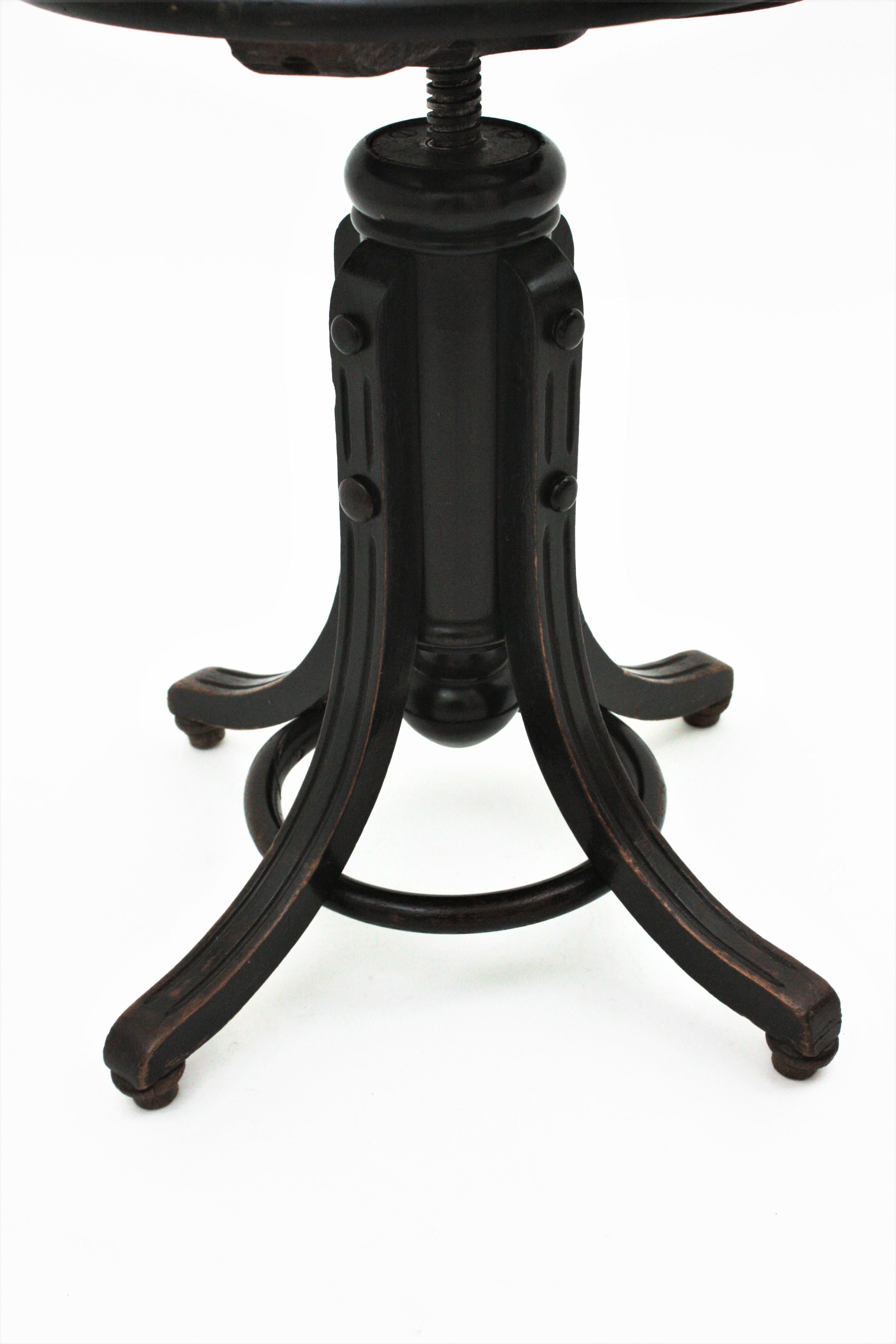 Austrian Thonet Style Revolving Stool with Cane Seat For Sale