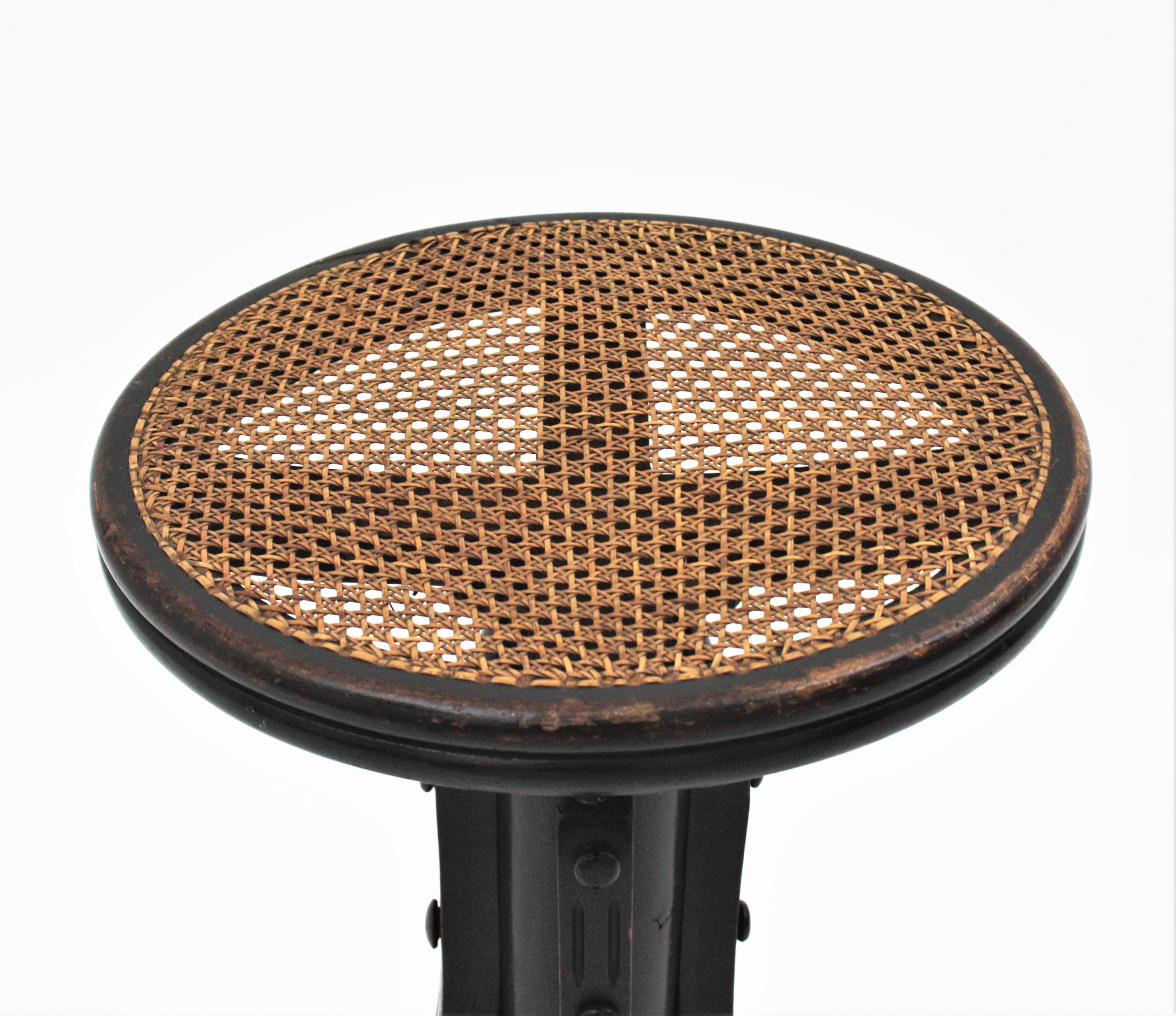 Woven Thonet Style Revolving Stool with Cane Seat For Sale