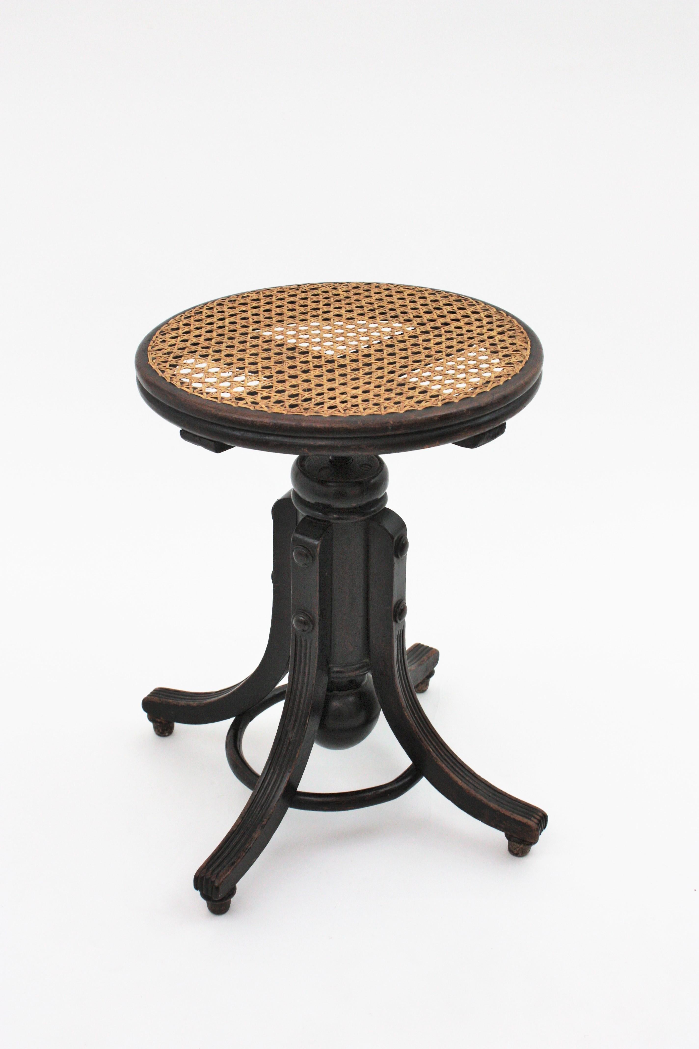 Thonet Style Revolving Stool with Cane Seat 2