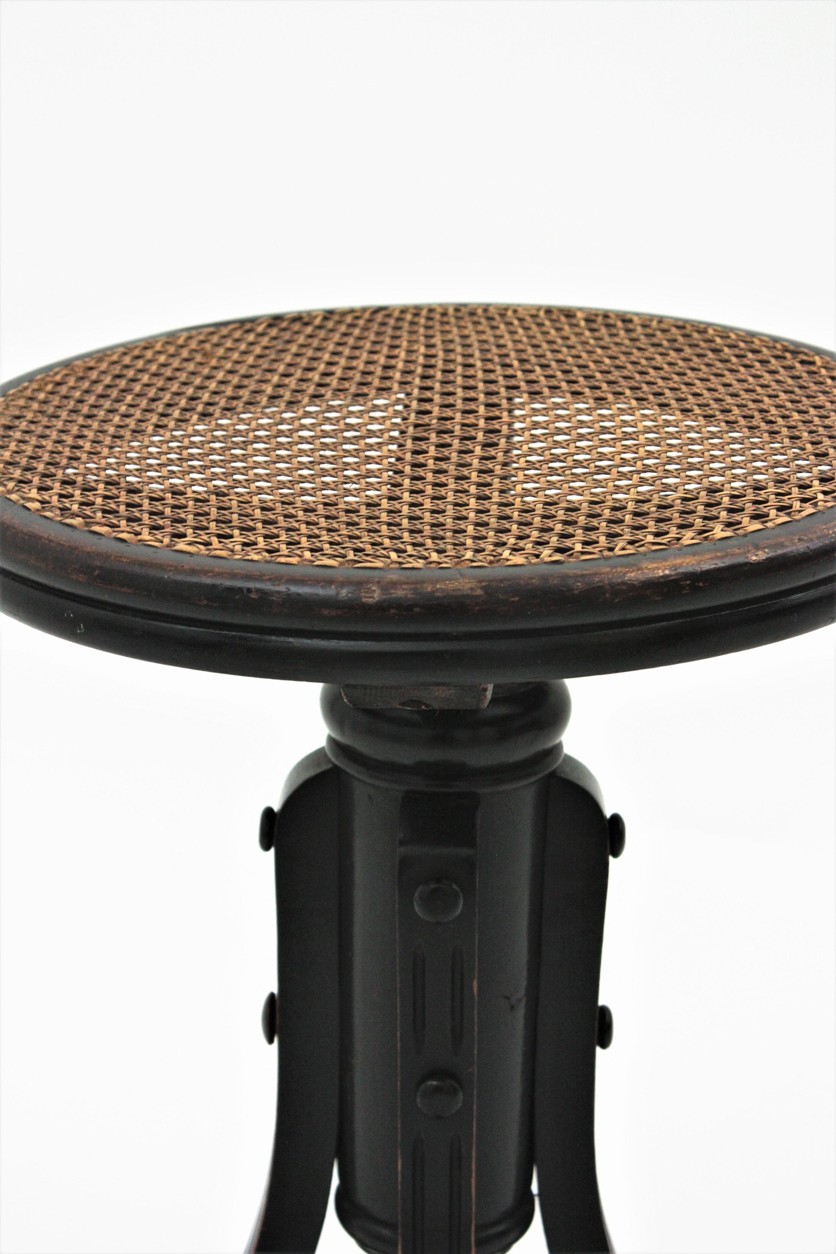 Thonet Style Revolving Stool with Cane Seat For Sale 1
