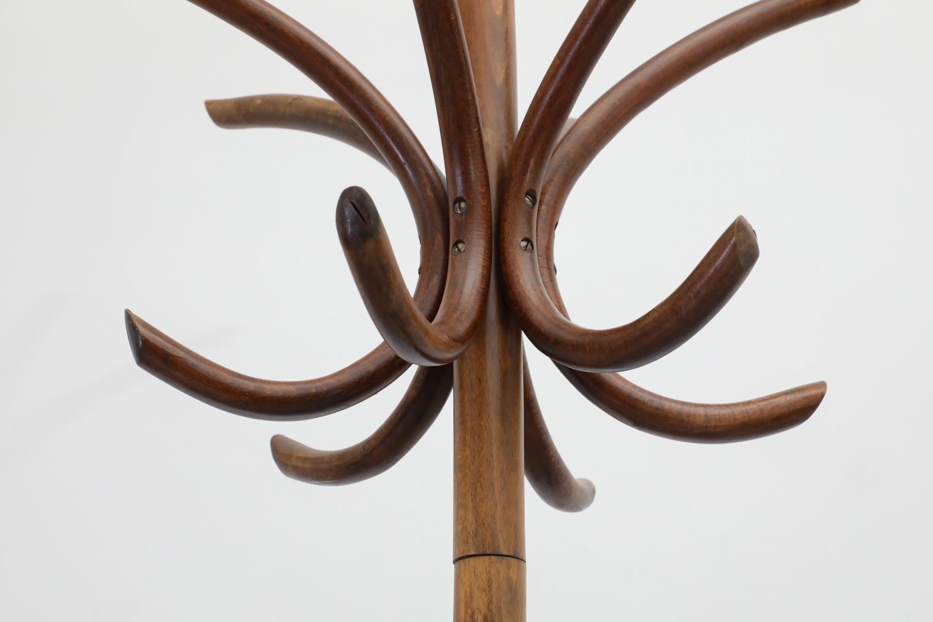 Thonet Style Teak Toned Bentwood Standing Coat Tree 6
