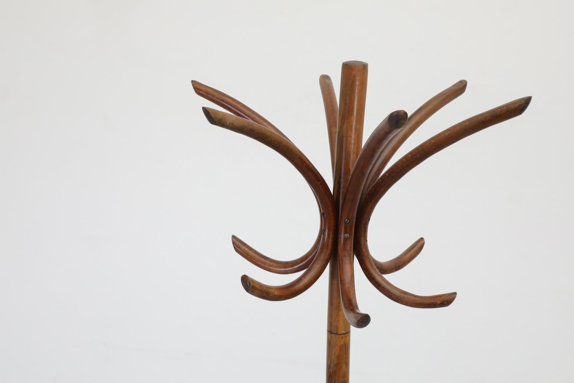 Thonet Style Teak Toned Bentwood Standing Coat Tree 8