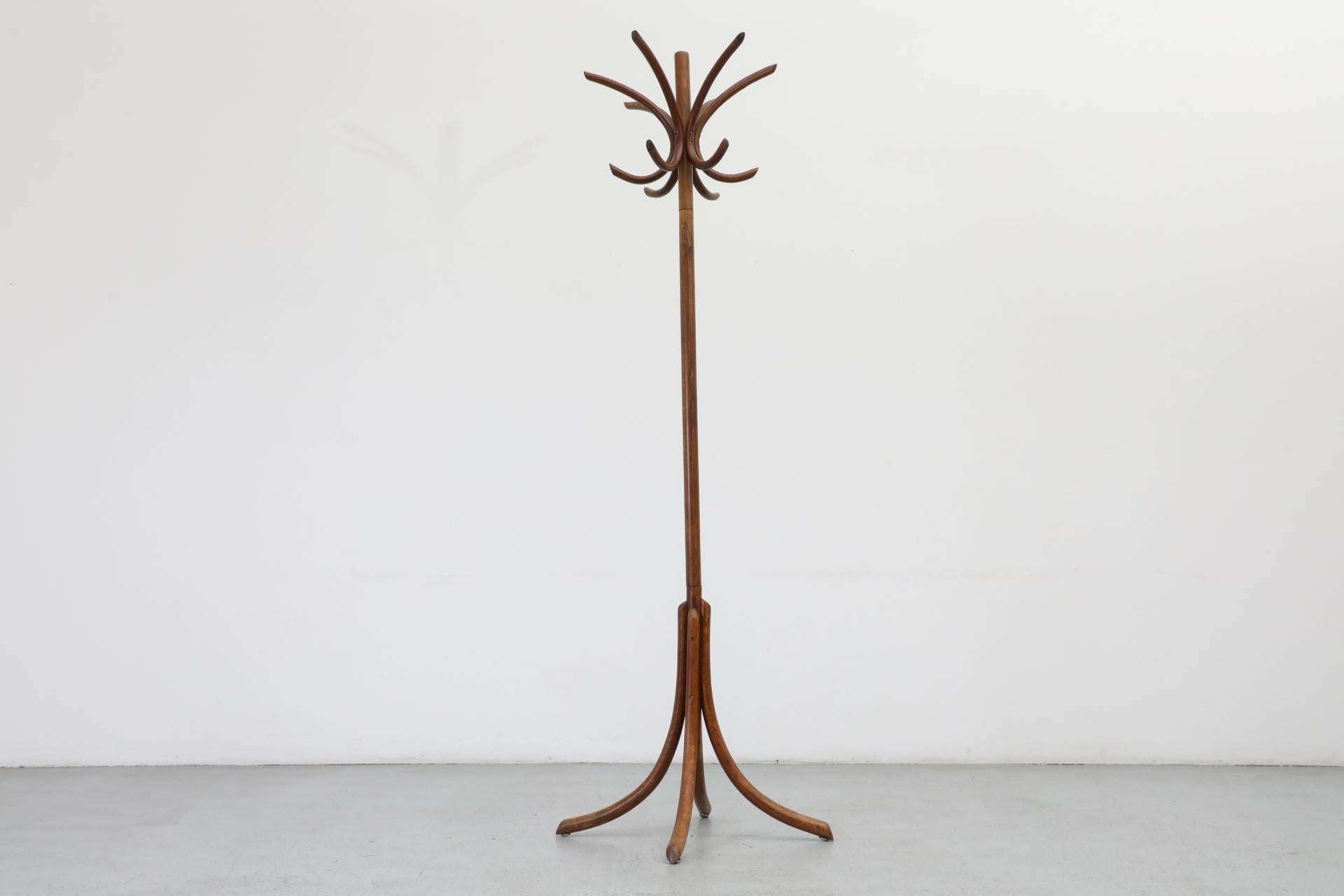 20th Century Thonet Style Teak Toned Bentwood Standing Coat Tree