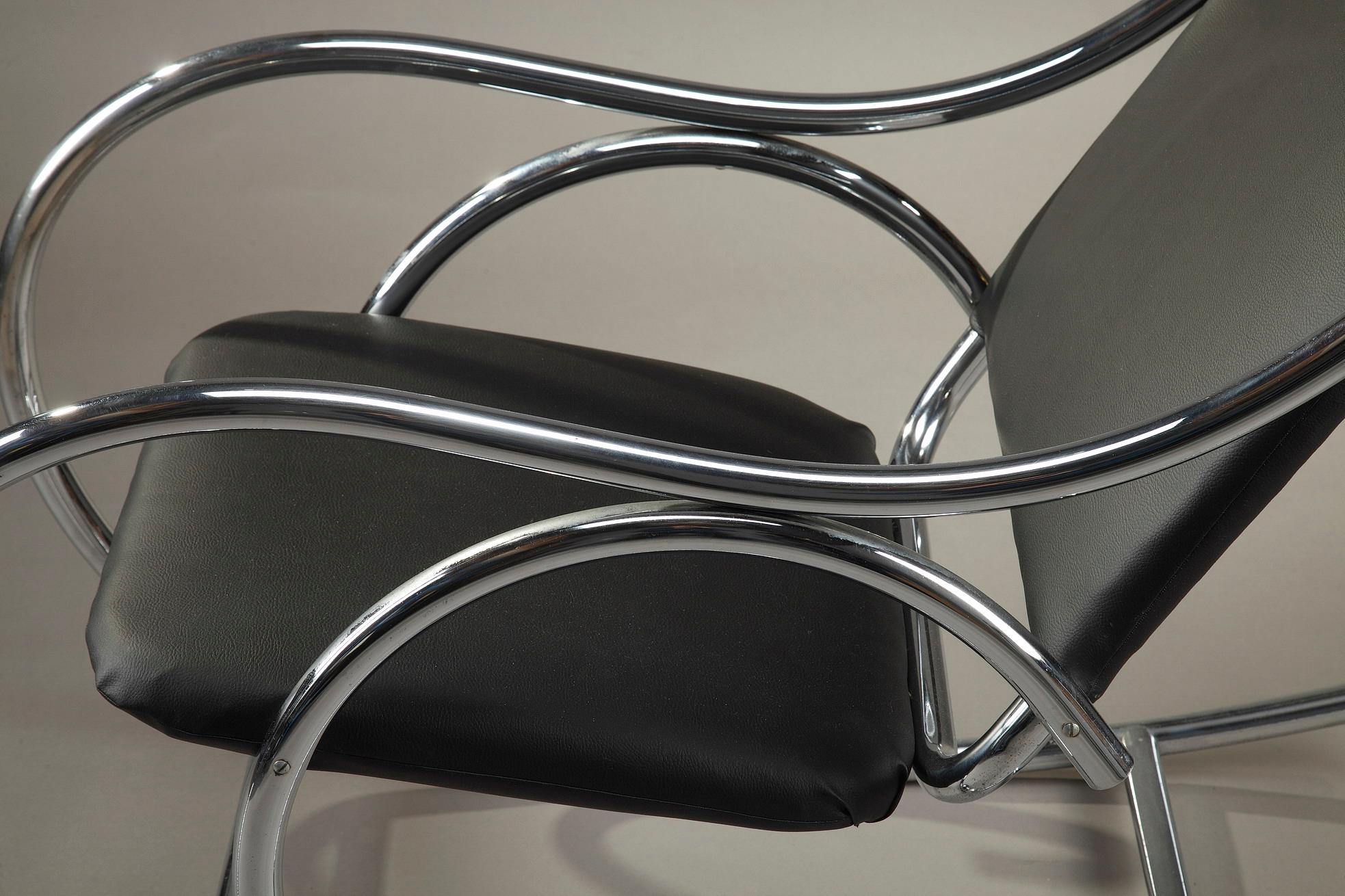 Rocking chair tubular metal Thonet style imitation leather Measures: Top.100cm, depth 110cm, width 57cm, circa 1950.