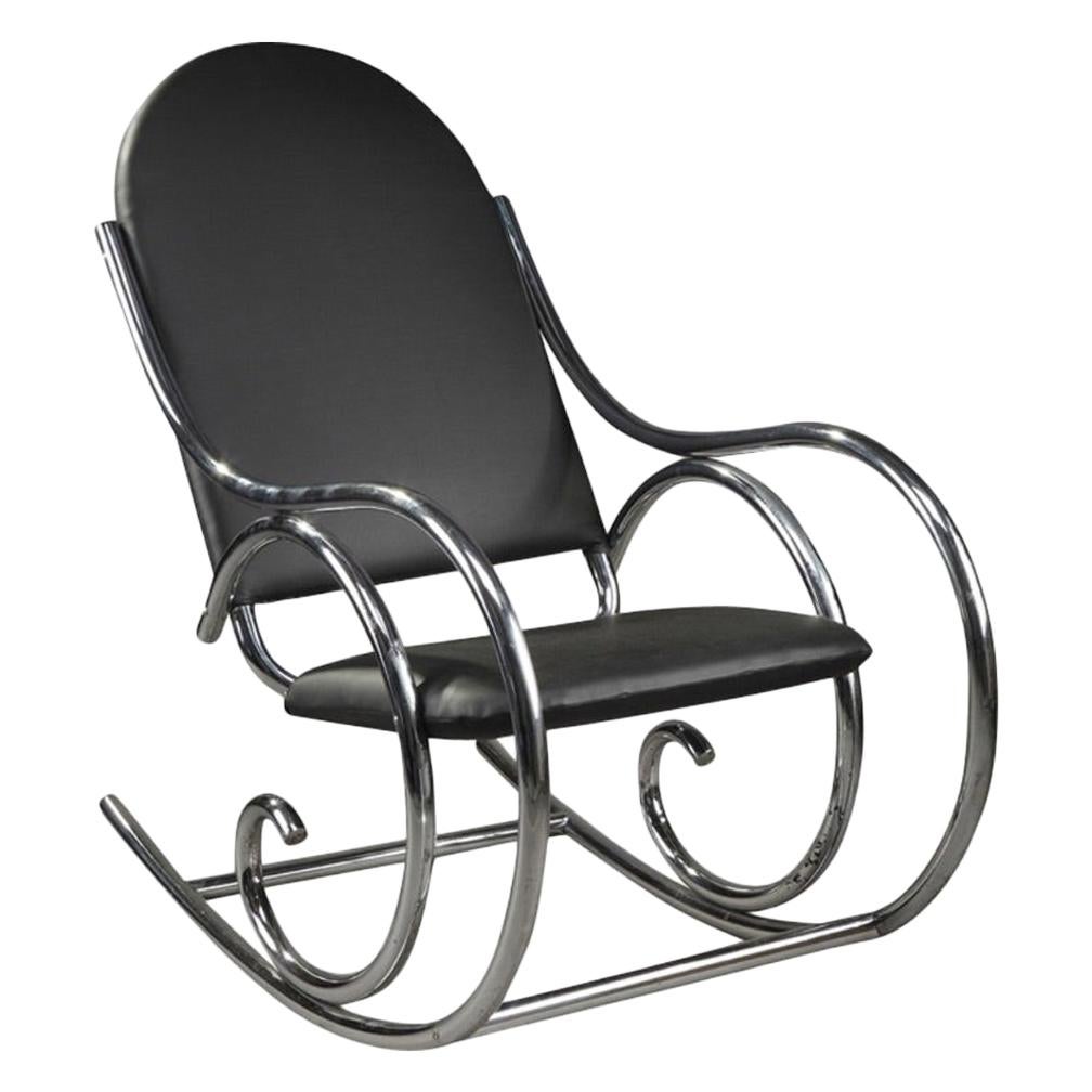 Thonet Style Tubular Metal Rocking Chair, 1950 For Sale