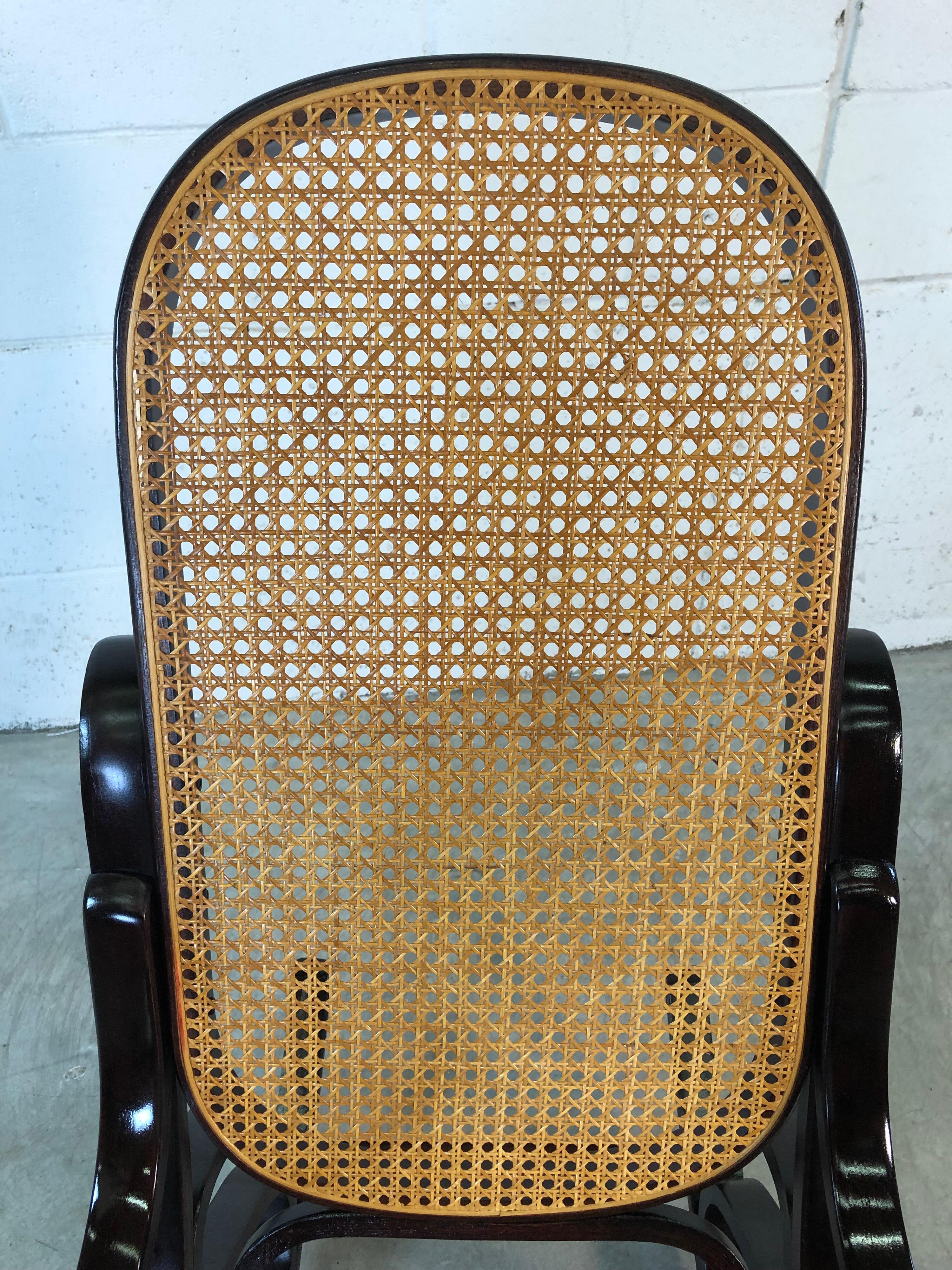 American Thonet Style Wood and Cane Rocking Chair For Sale