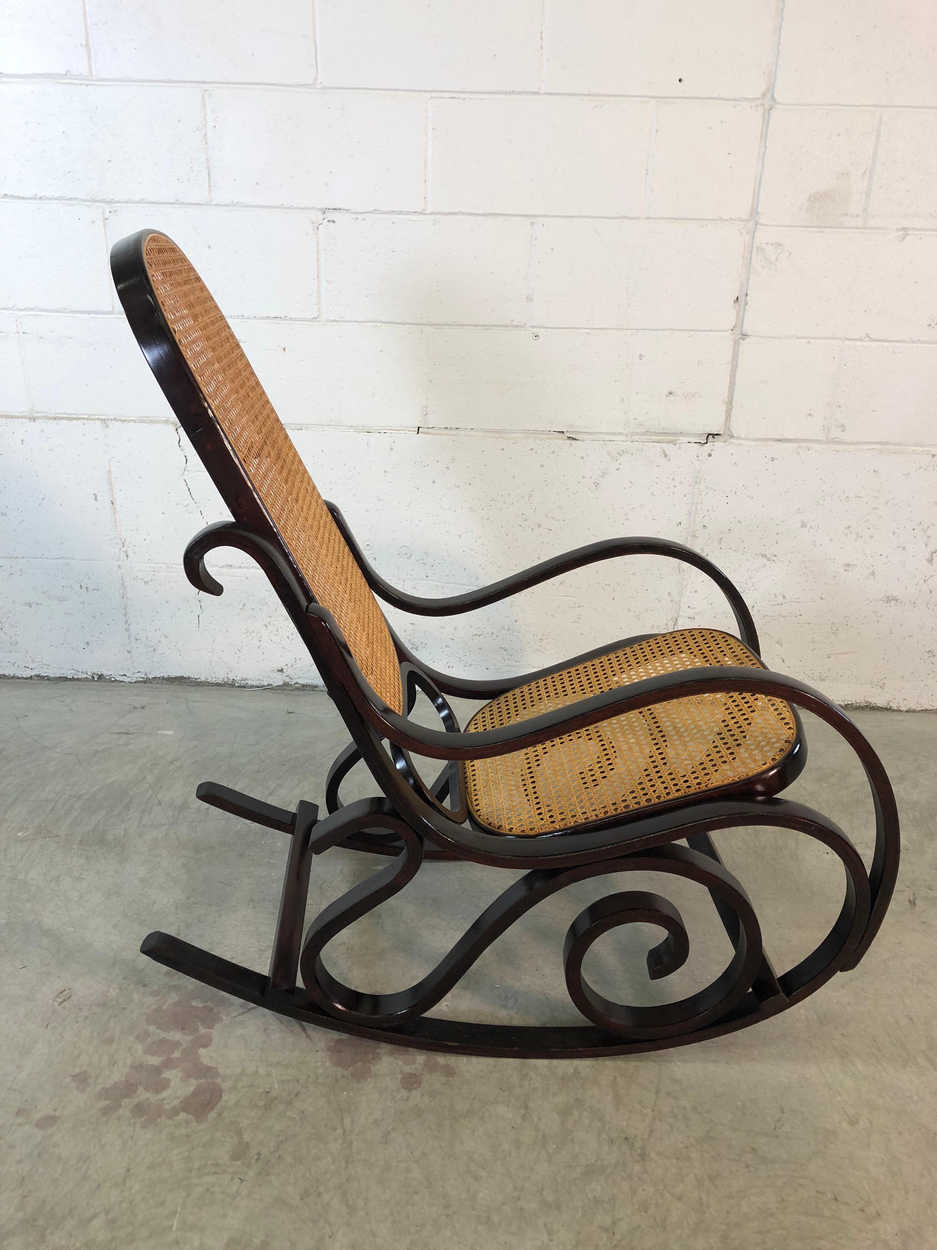 20th Century Thonet Style Wood and Cane Rocking Chair For Sale