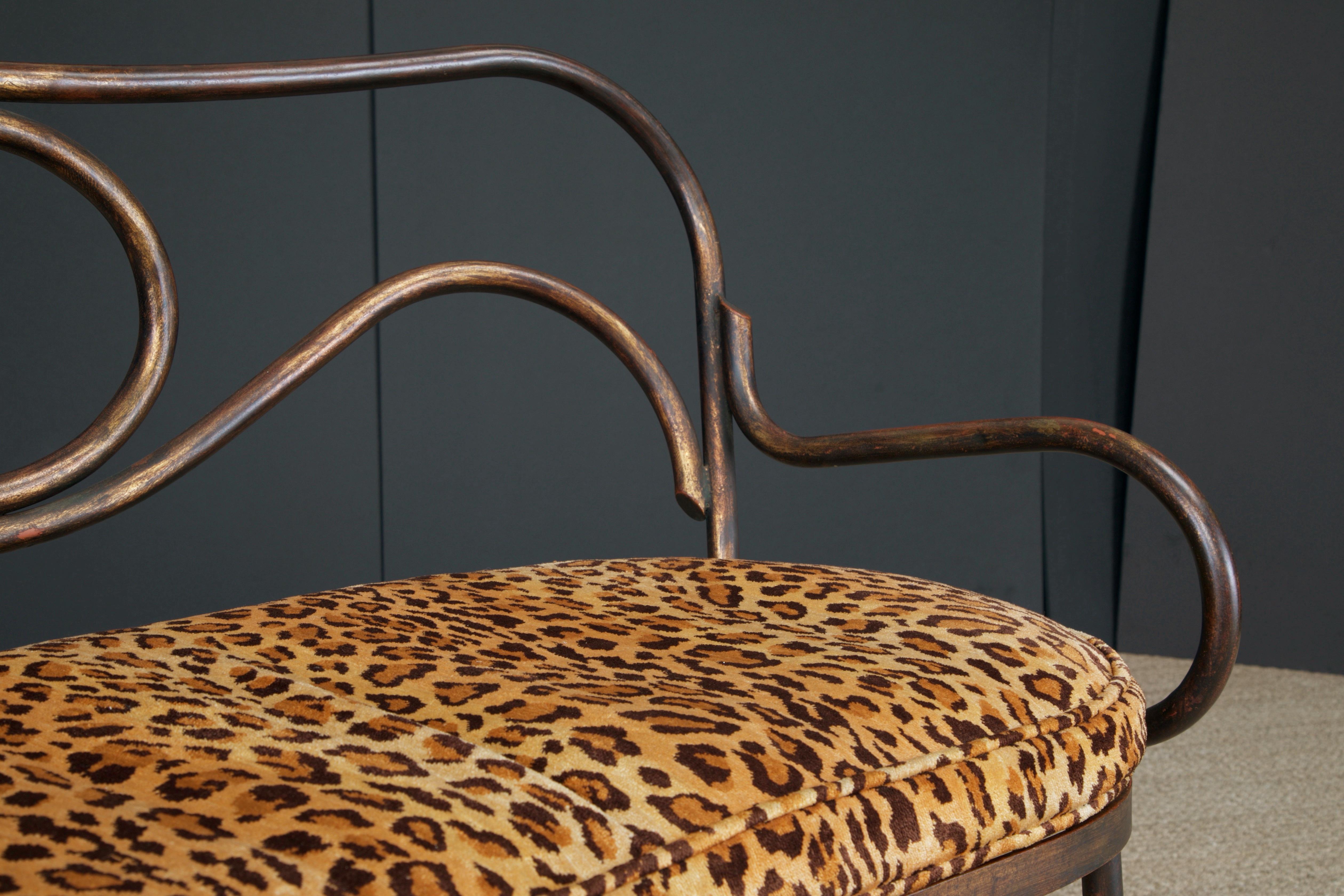 Thonet Styled Patinated Bronze Settee w Leopard Print Fabric For Sale 6