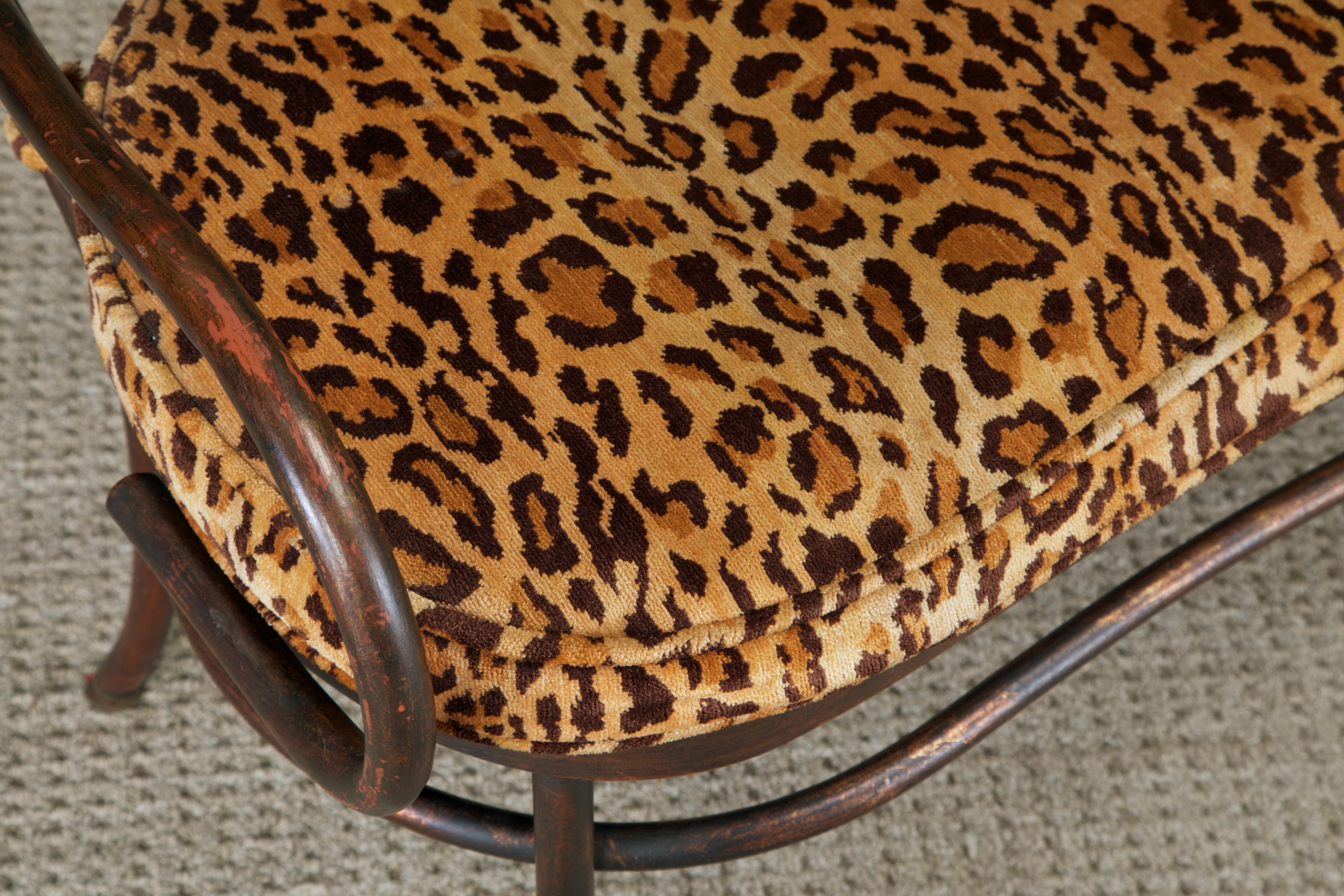 Thonet Styled Patinated Bronze Settee w Leopard Print Fabric For Sale 7