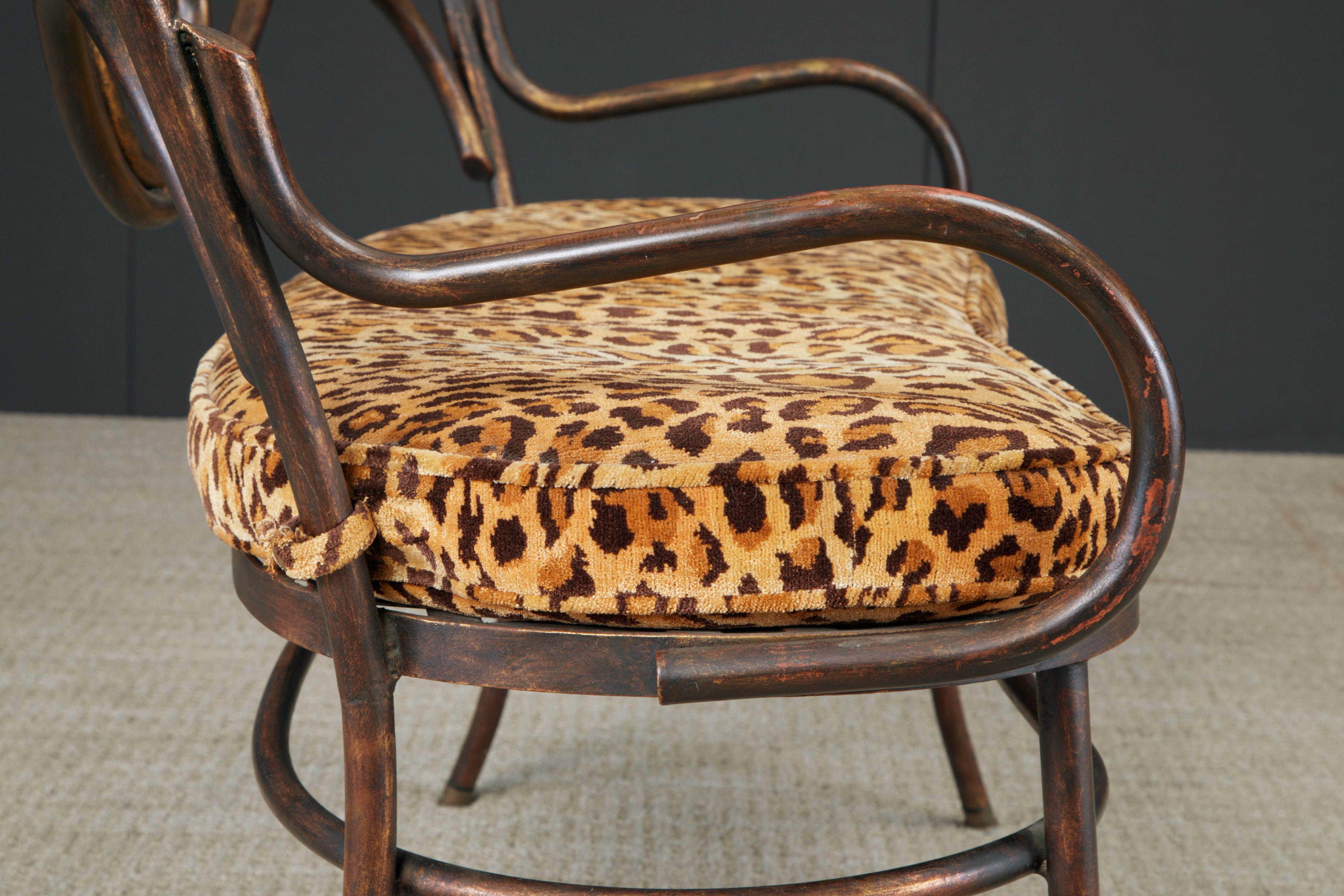 Thonet Styled Patinated Bronze Settee w Leopard Print Fabric For Sale 9