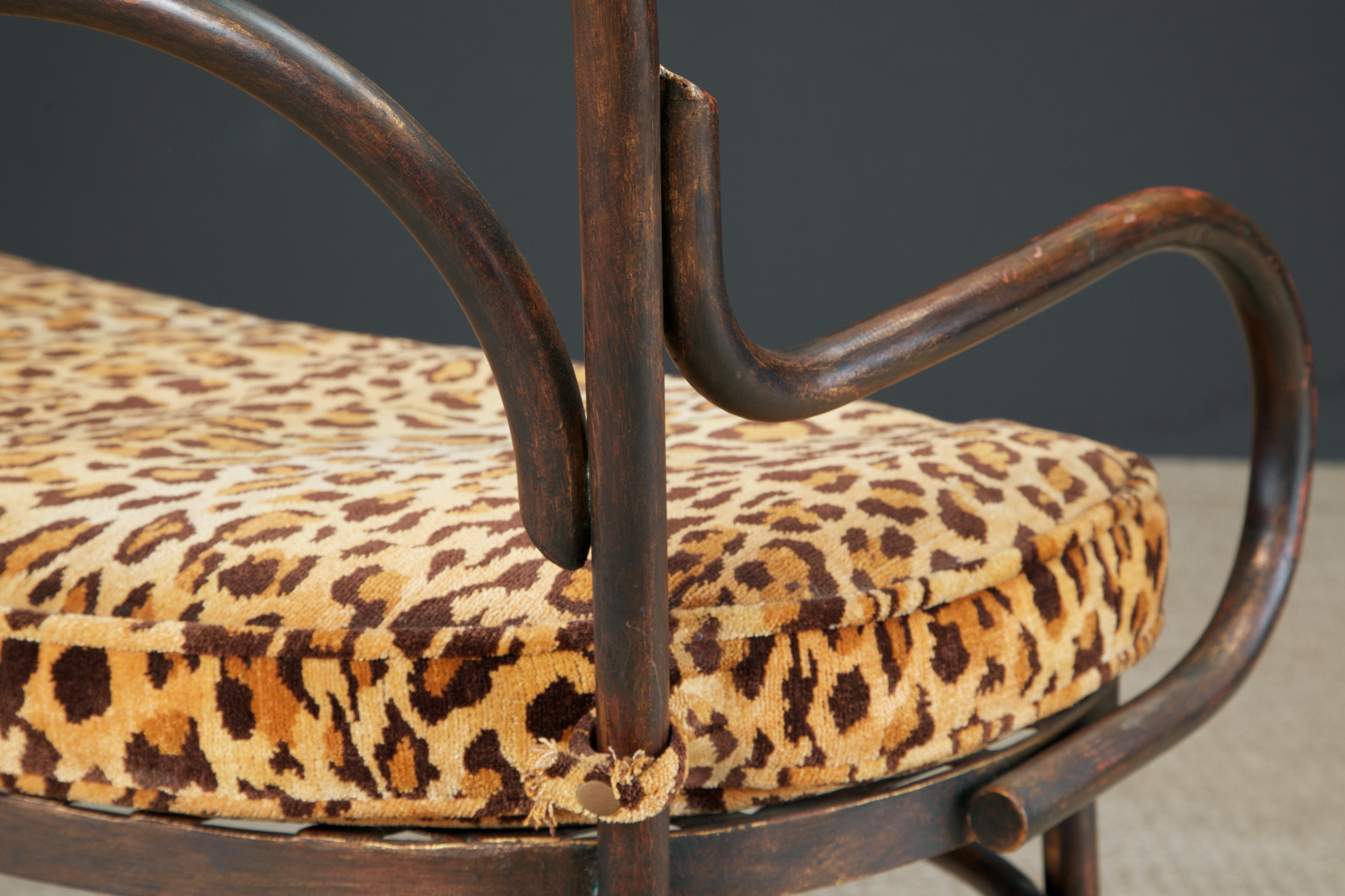 Thonet Styled Patinated Bronze Settee w Leopard Print Fabric For Sale 10