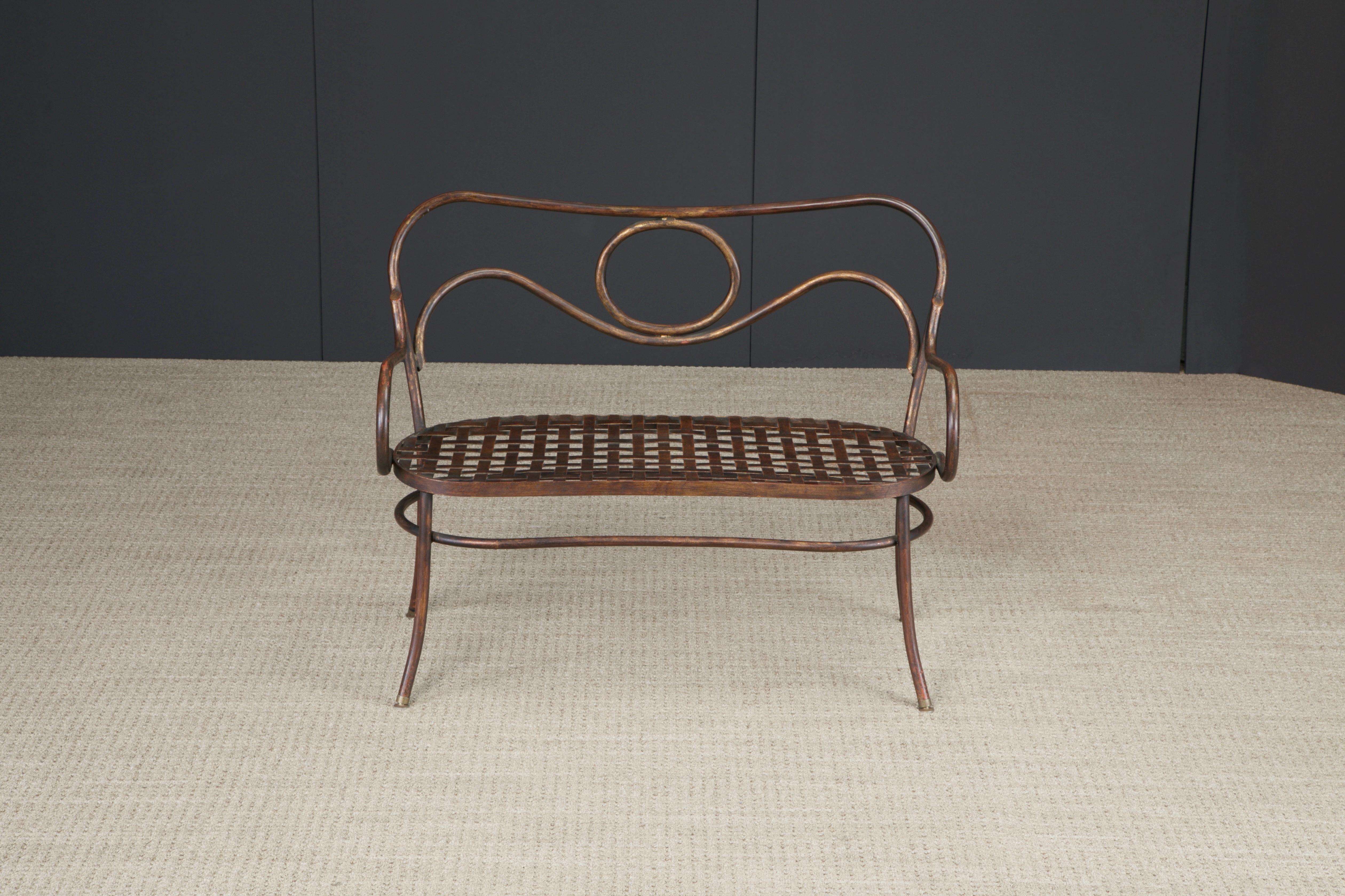 Thonet Styled Patinated Bronze Settee w Leopard Print Fabric For Sale 11