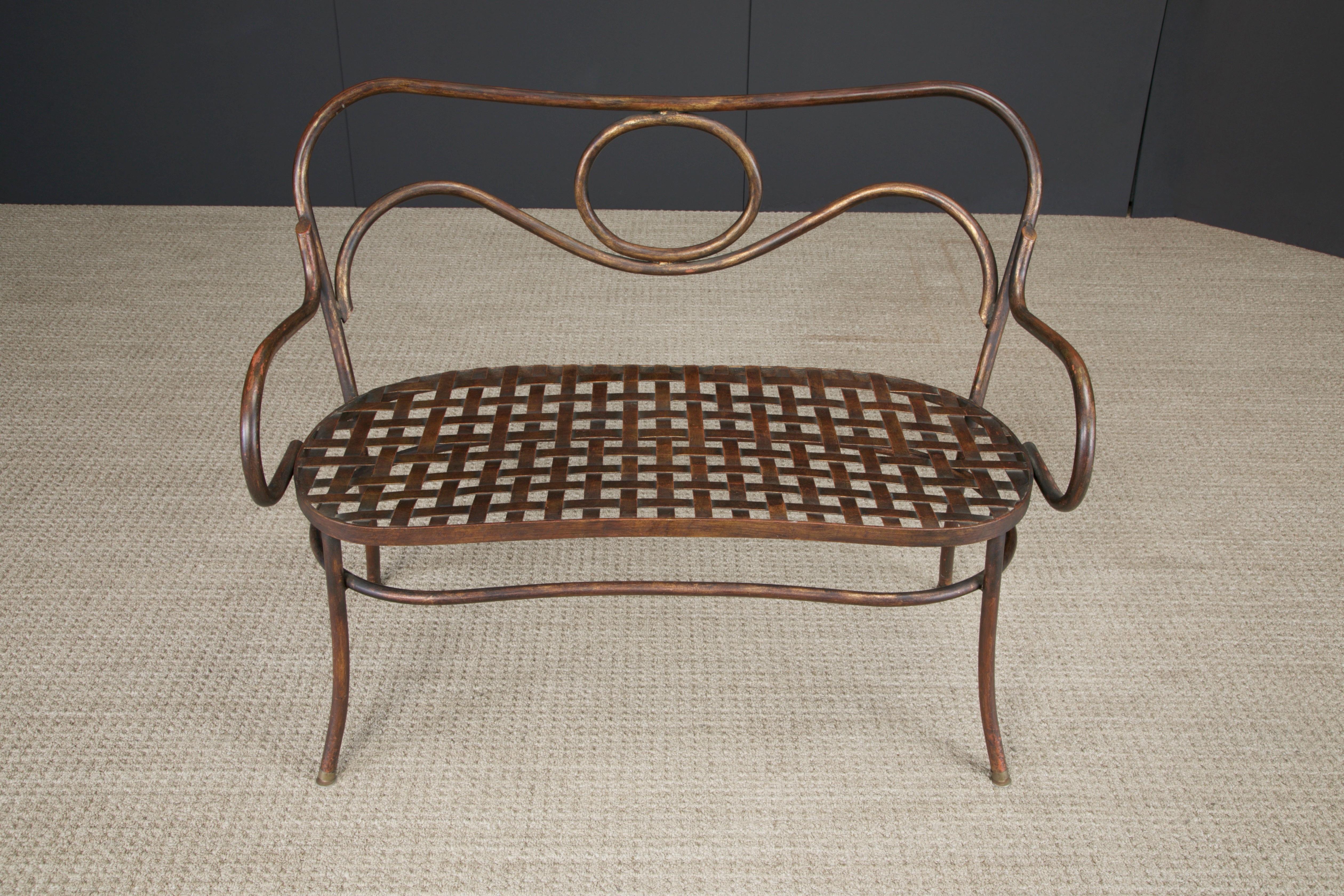 Thonet Styled Patinated Bronze Settee w Leopard Print Fabric For Sale 12