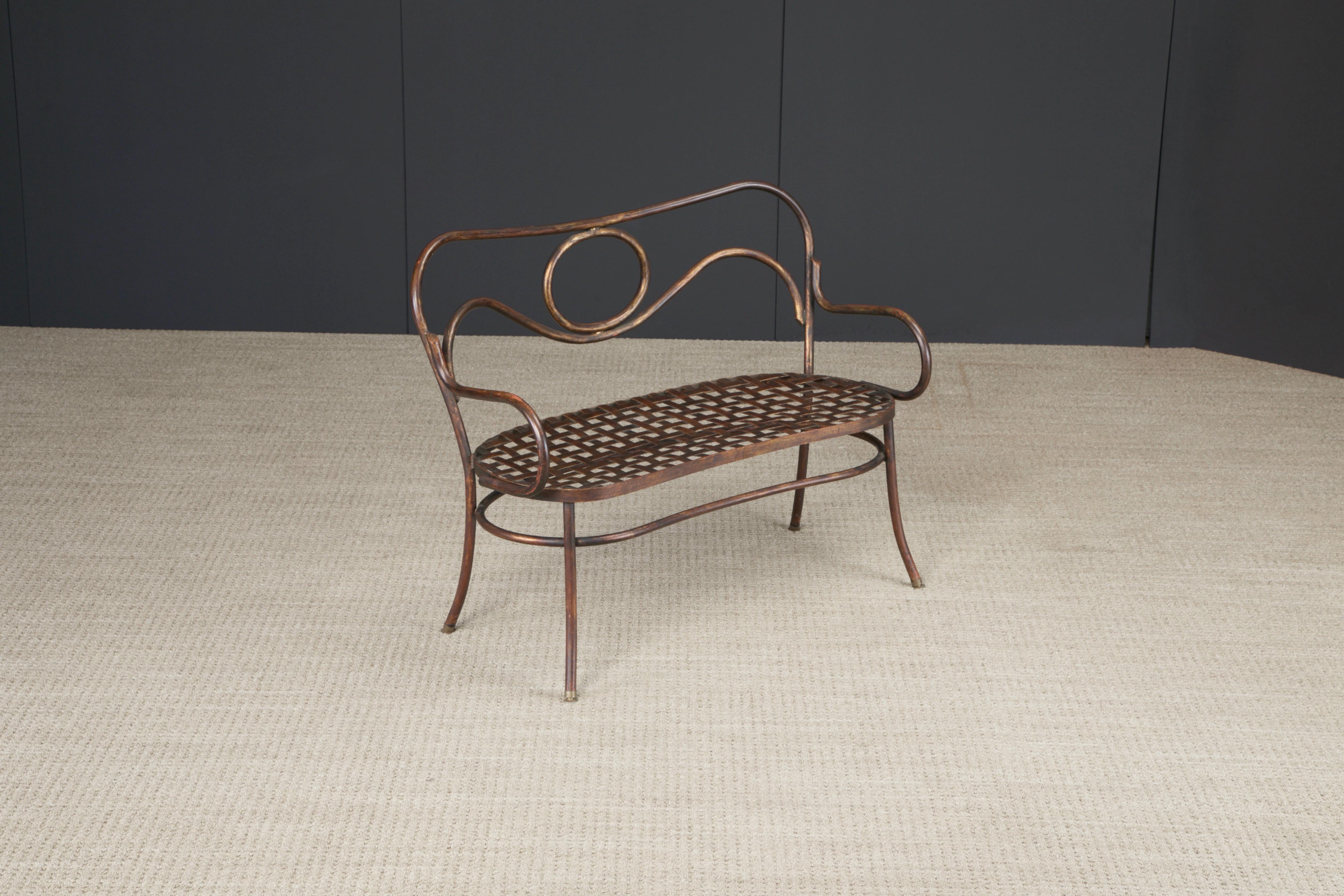 Thonet Styled Patinated Bronze Settee w Leopard Print Fabric For Sale 13