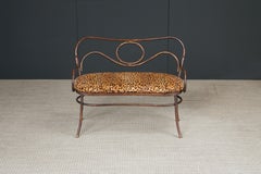 Thonet Styled Patinated Bronze Settee w Leopard Print Fabric