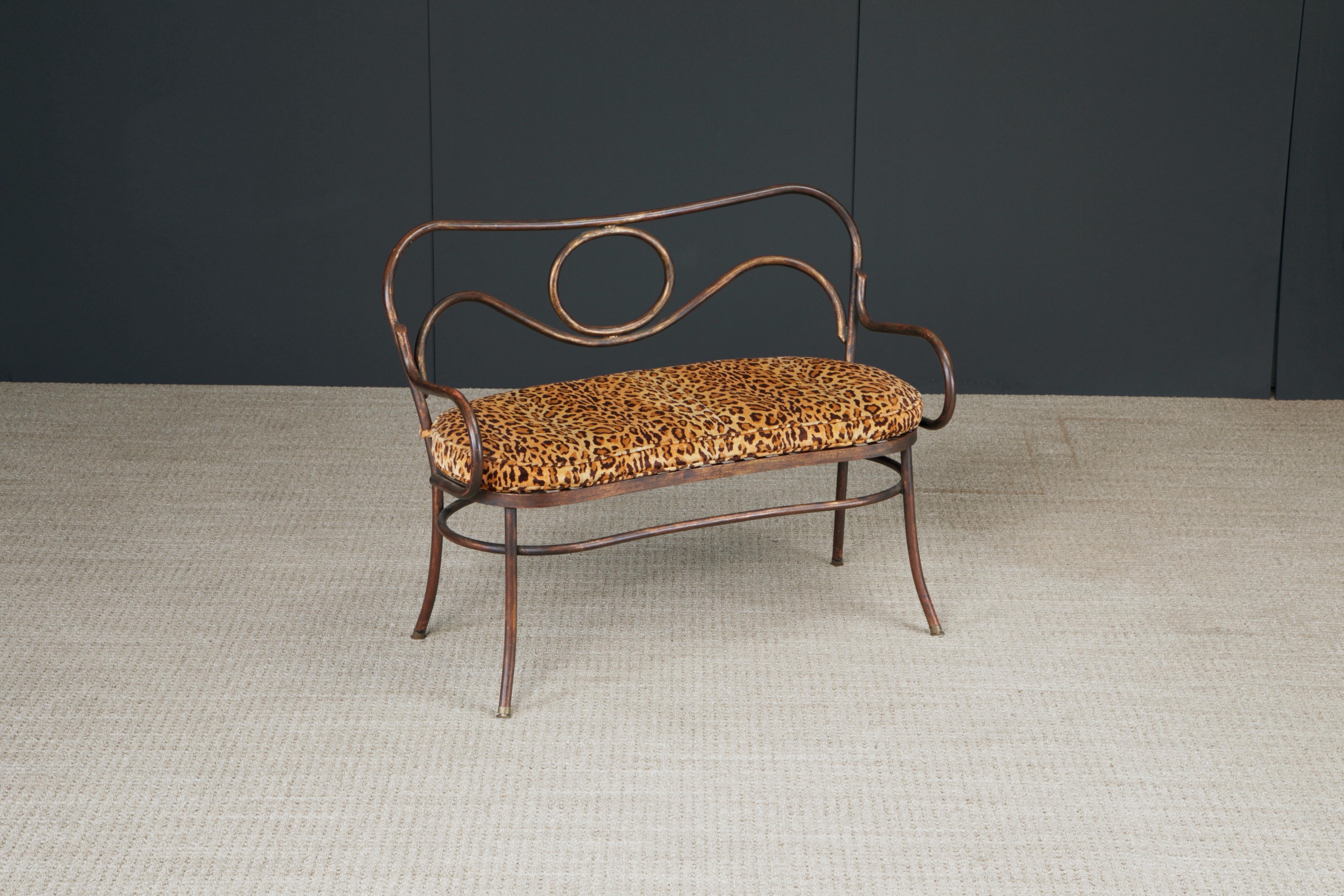 Unknown Thonet Styled Patinated Bronze Settee w Leopard Print Fabric For Sale