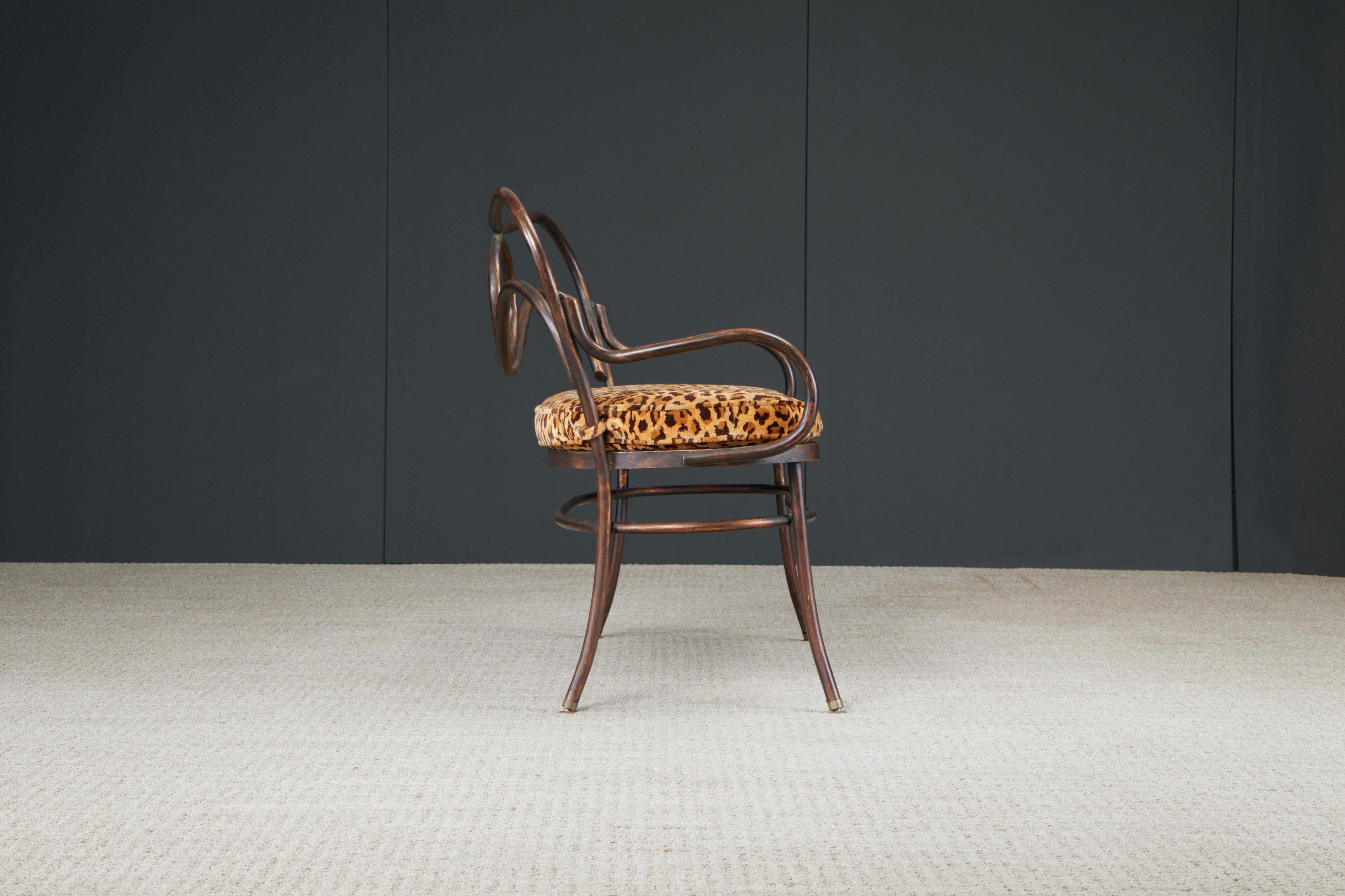 Thonet Styled Patinated Bronze Settee w Leopard Print Fabric In Good Condition For Sale In Los Angeles, CA