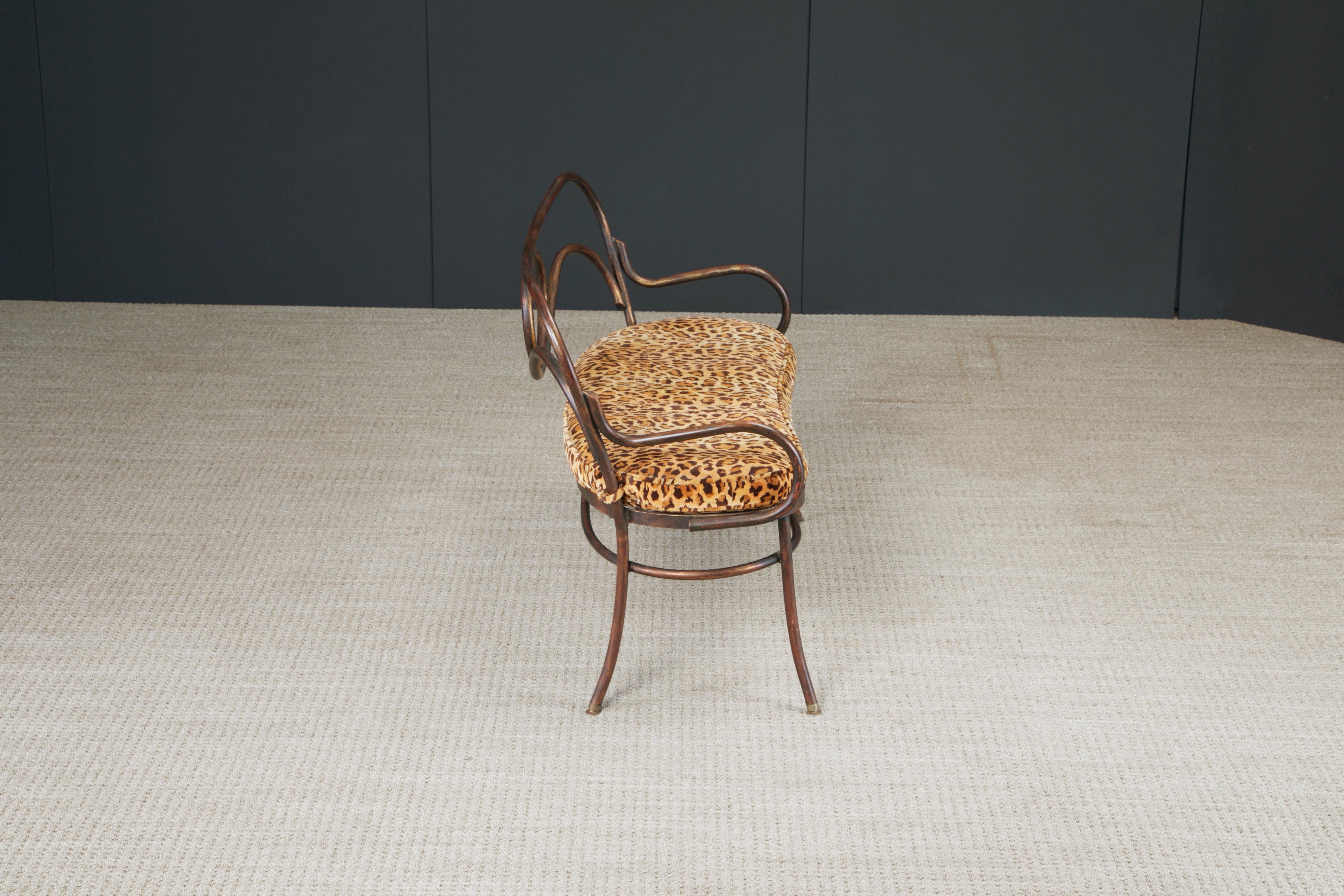 20th Century Thonet Styled Patinated Bronze Settee w Leopard Print Fabric For Sale