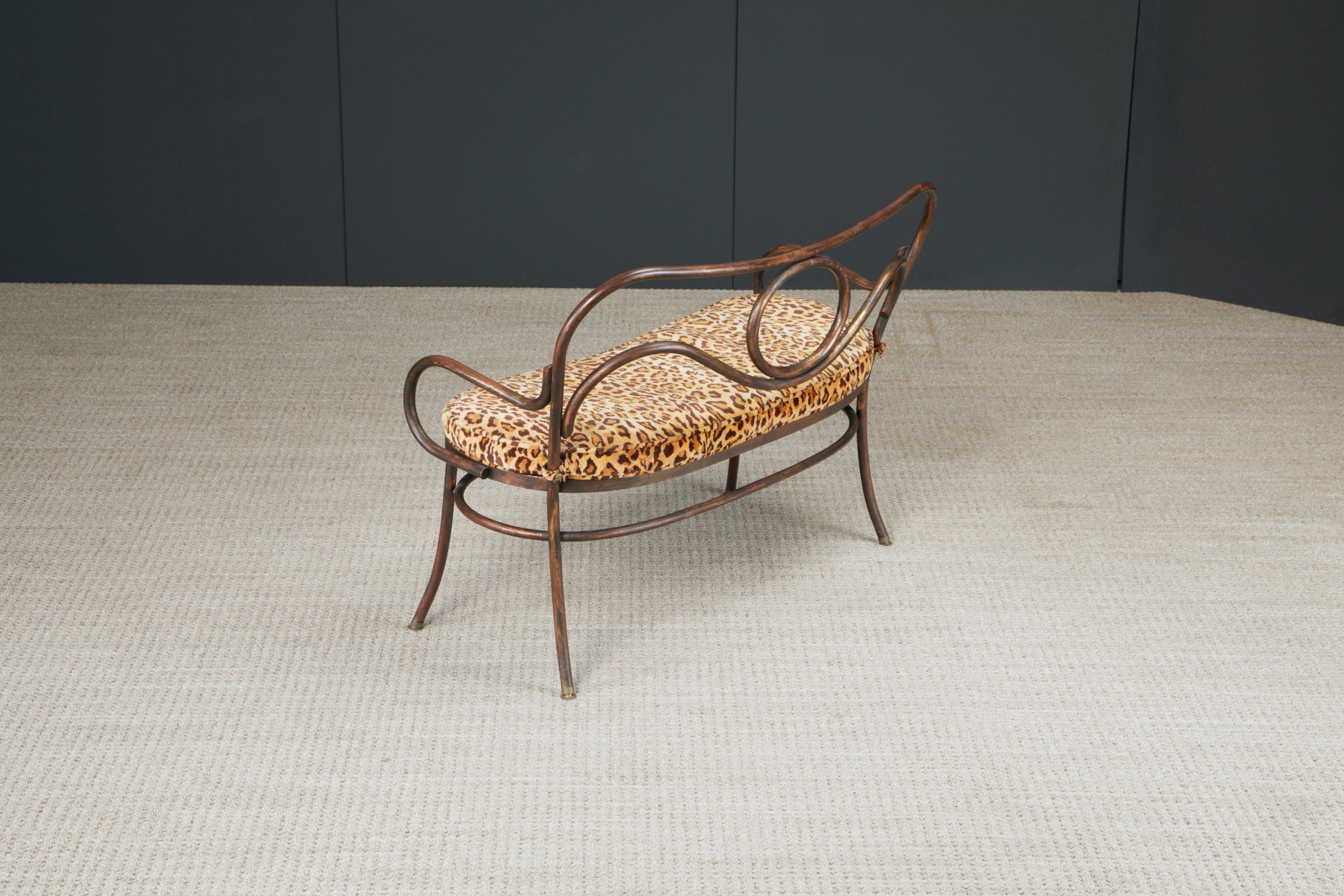 Thonet Styled Patinated Bronze Settee w Leopard Print Fabric For Sale 3