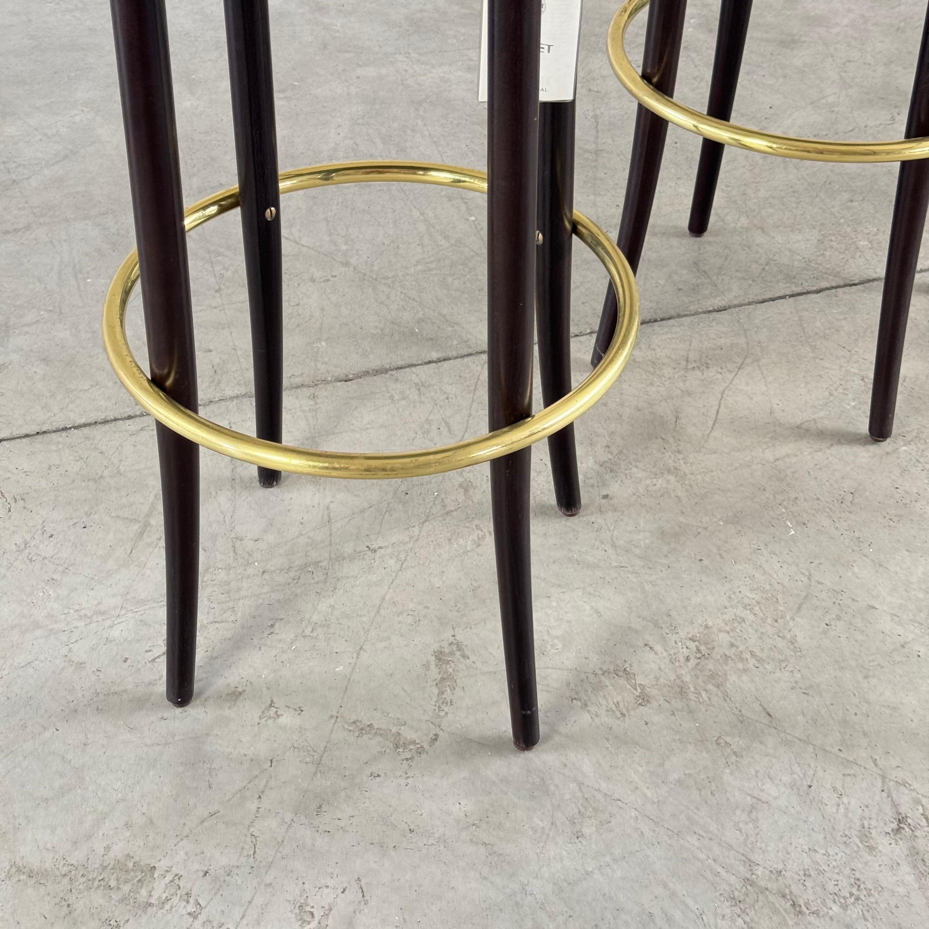 Thonet Vienna Art Deco Revival Tabourets de bar avec repose-pieds en laiton, lot de 3 Bon état - En vente à Bagnolo Mella, Brescia