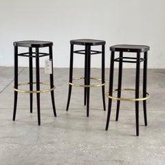 Thonet Vienna Art Deco Revival Barhocker mit Fußstütze aus Messing, 3er Set