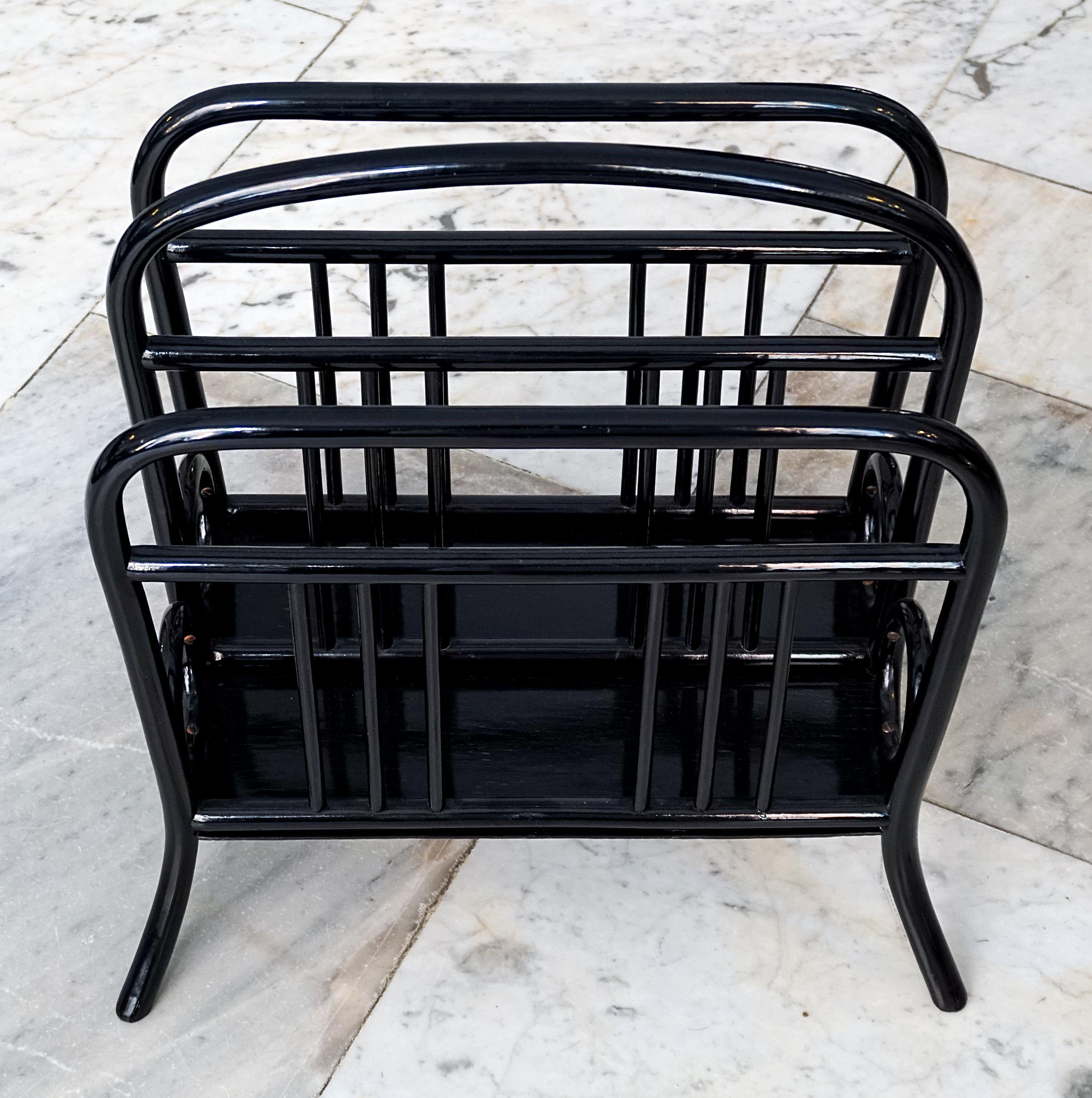 Austrian Thonet Vienna Art Nouveau Music, Newspaper or Magazine Rack, Model 33, Black For Sale
