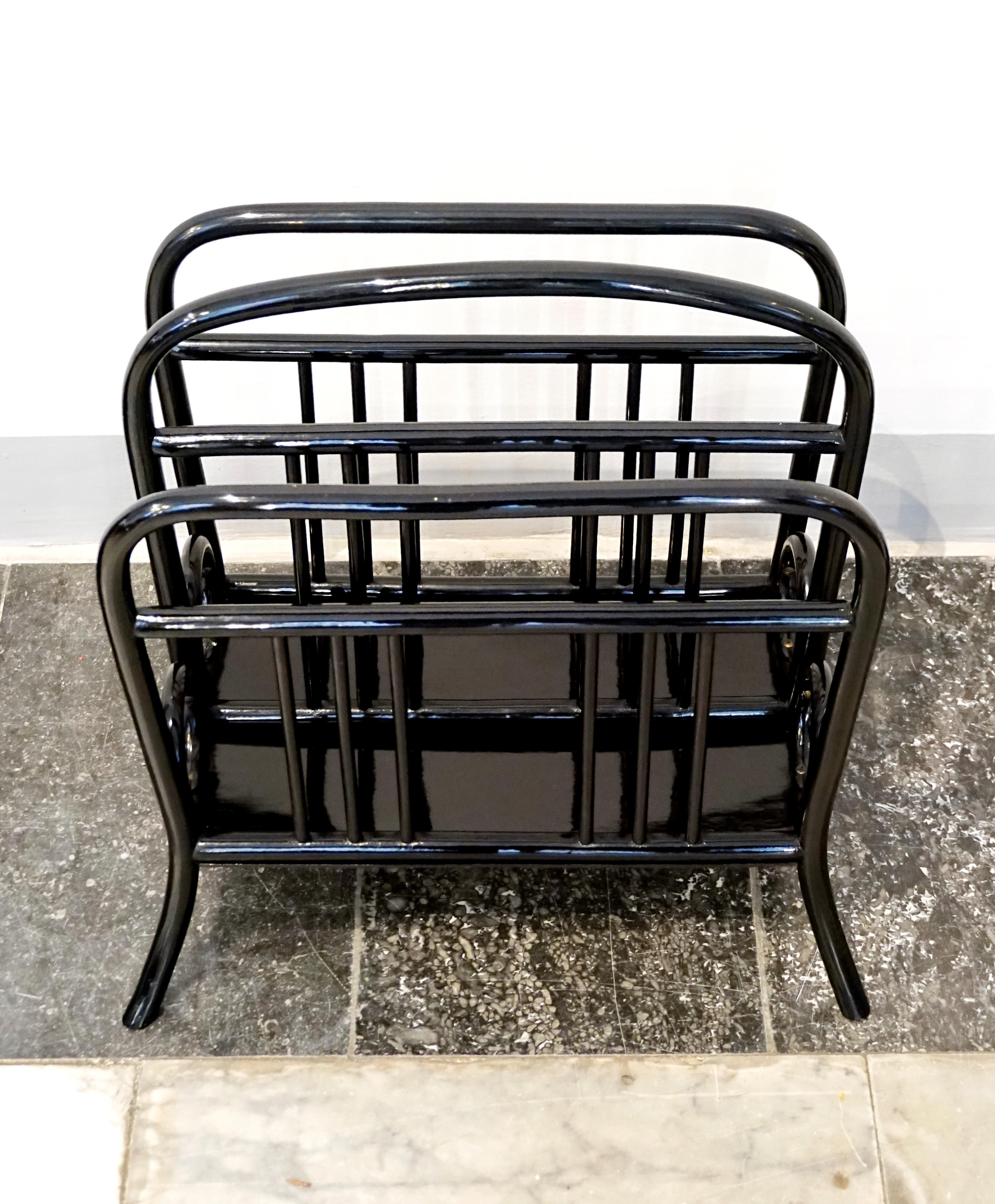 Stained Thonet Vienna Art Nouveau Music, Newspaper or Magazine Rack, Model 33, Black For Sale