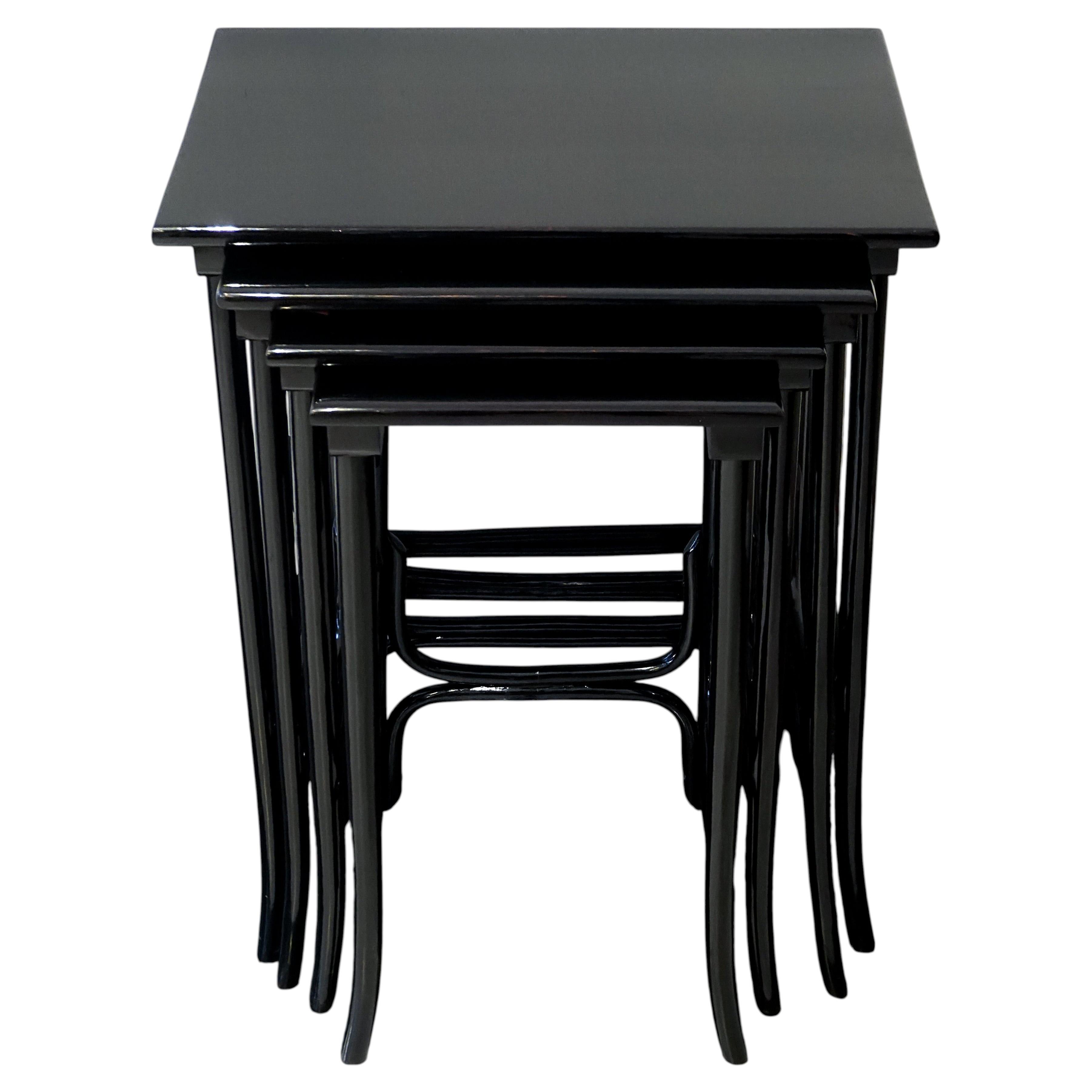 Thonet Vienna Art Nouveau Set Of Four Nesting Side Tables, Black Stained, C 1900
