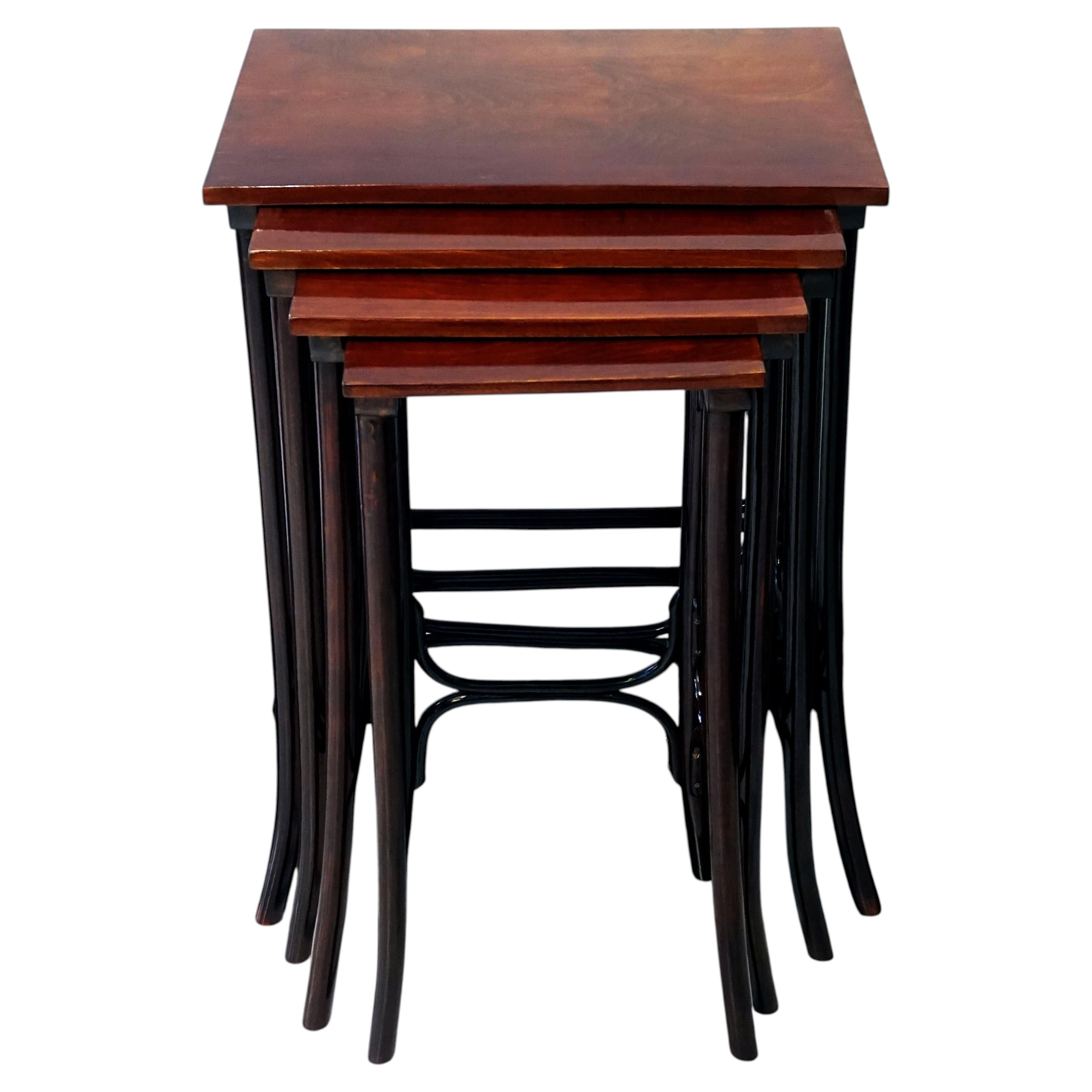 Thonet Vienna Art Nouveau Set Of Four Nesting Side Tables Mahogany Stained, 1900 For Sale