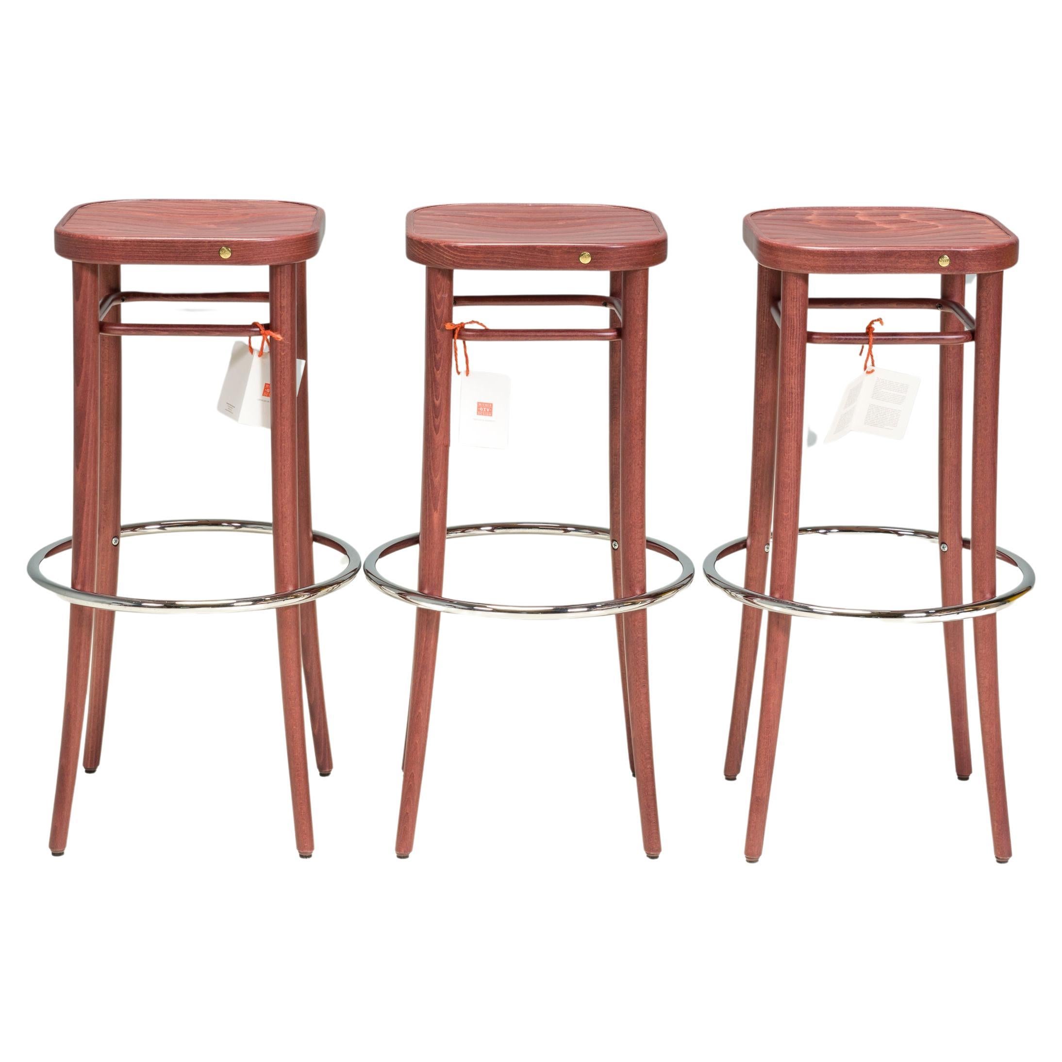 Thonet Vienna Walnut 144 Barhocker Stools, Set of 3 For Sale