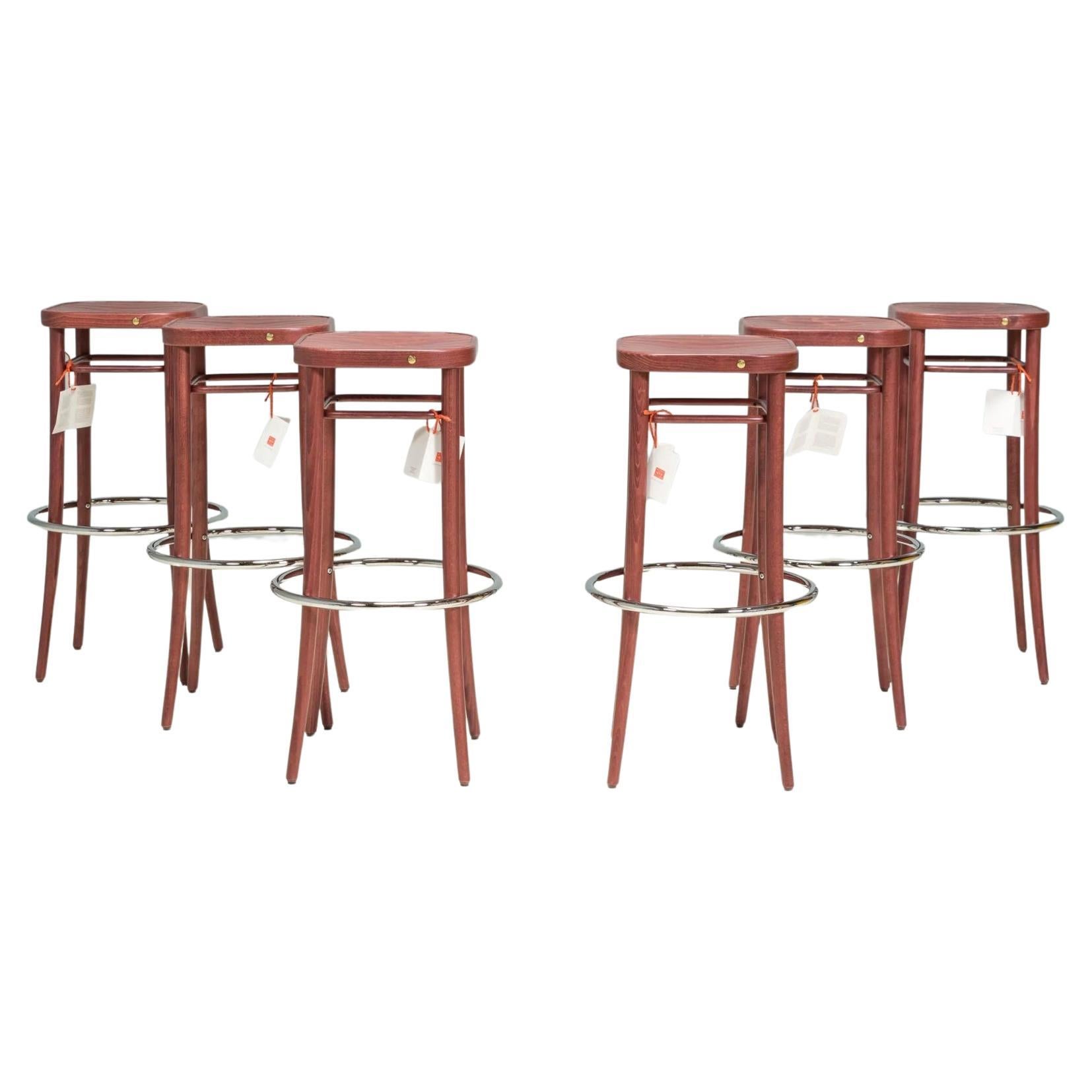 Taburetes de bar Thonet Vienna Nogal 144, lote de 9