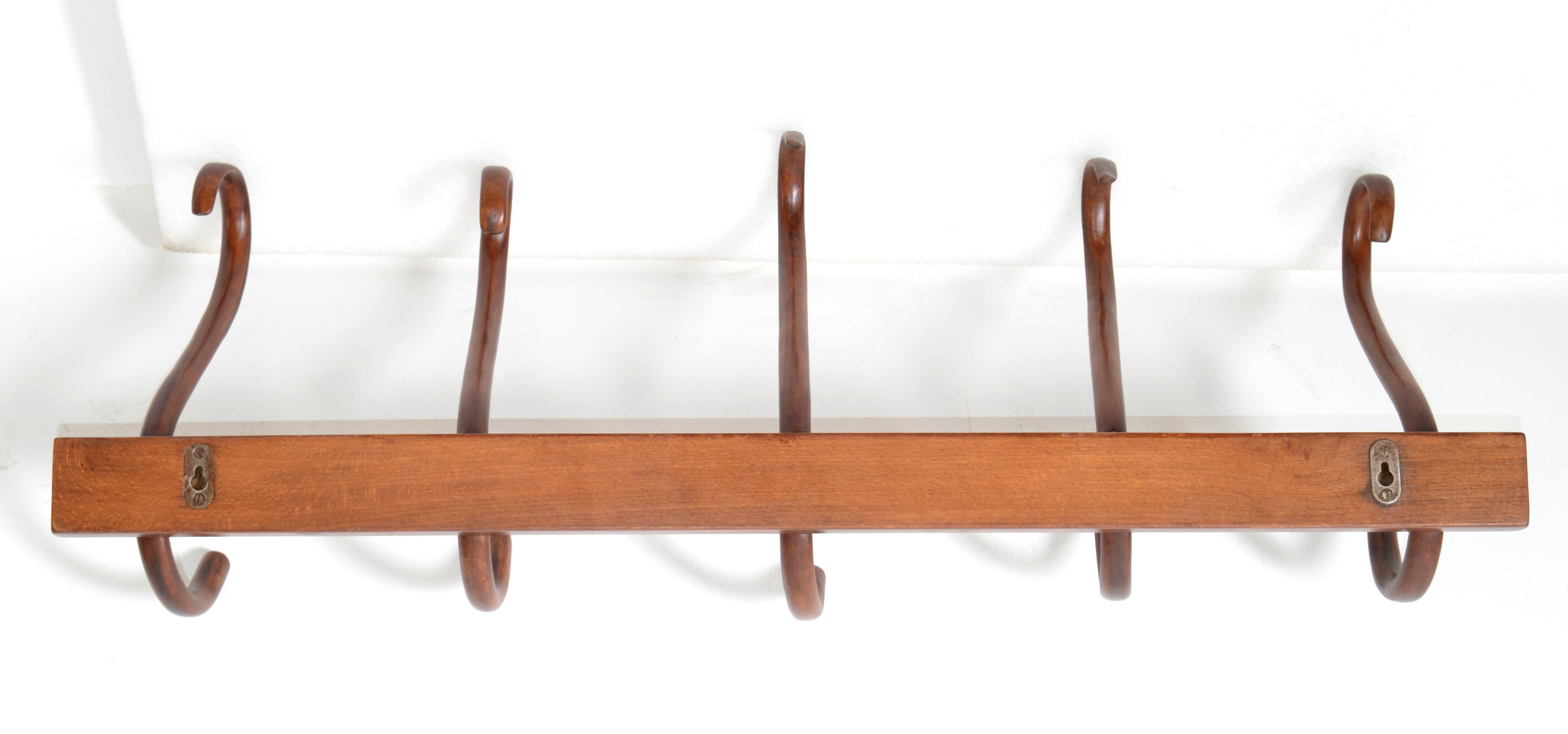 Mid-20th Century Thonet Vintage Bentwood Wall Mounting Coat, Hat Rack, Wardrobe Hook Austria